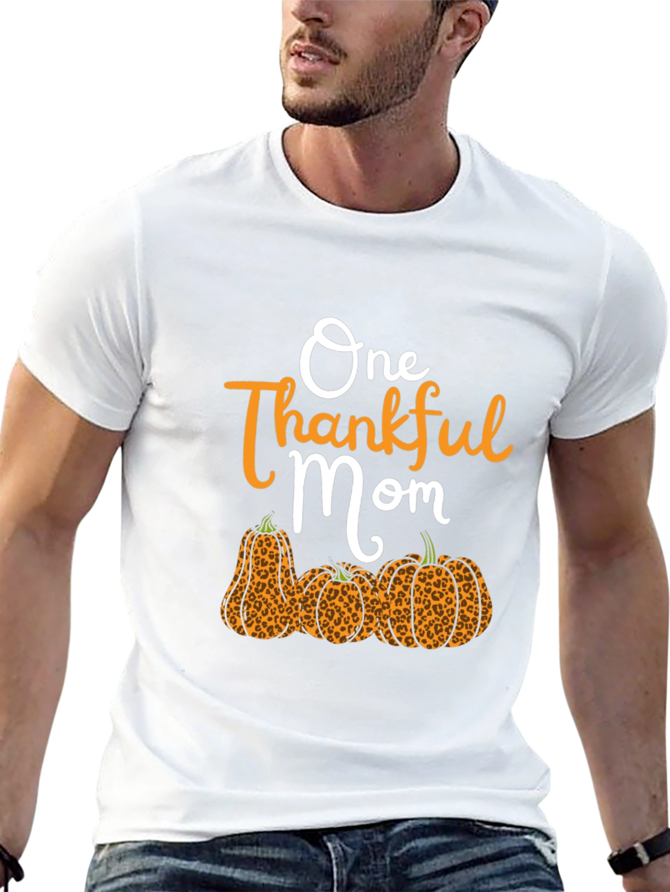 Black One Thankful Mom Leopard Pumpkin T-Shirt view 13