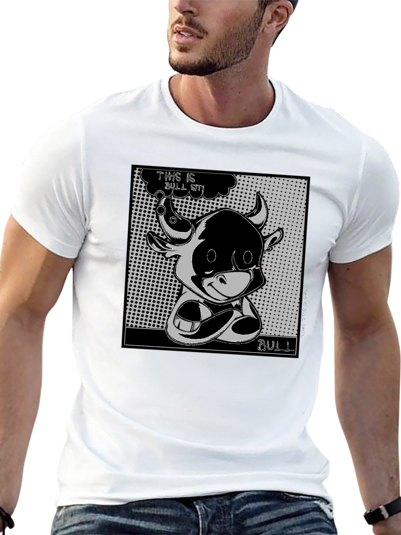 Black Cartoon Bull Graphic Tee - This is Bull Sit! view 13