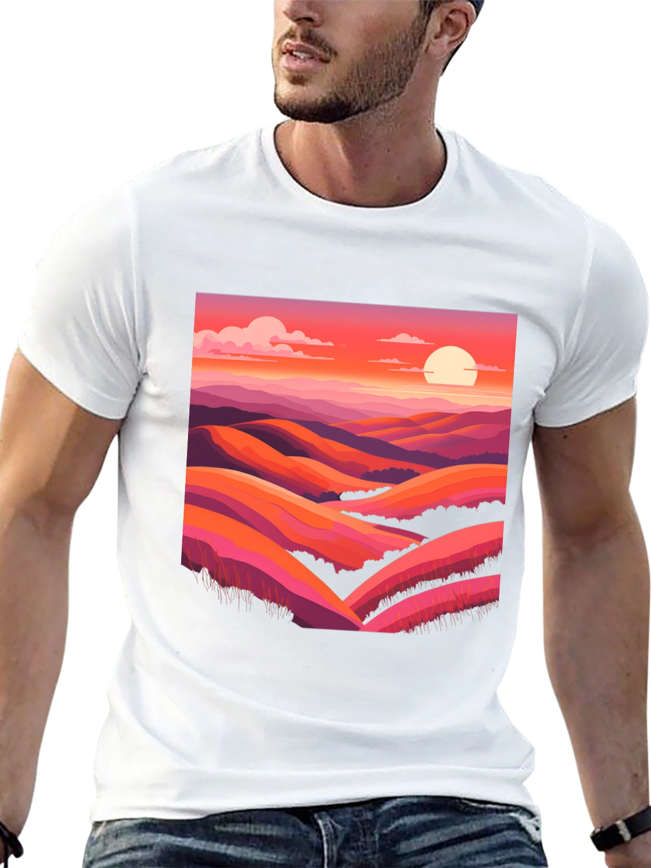 Black Sunset Hills Graphic Tee - Retro Landscape Shirt view 13