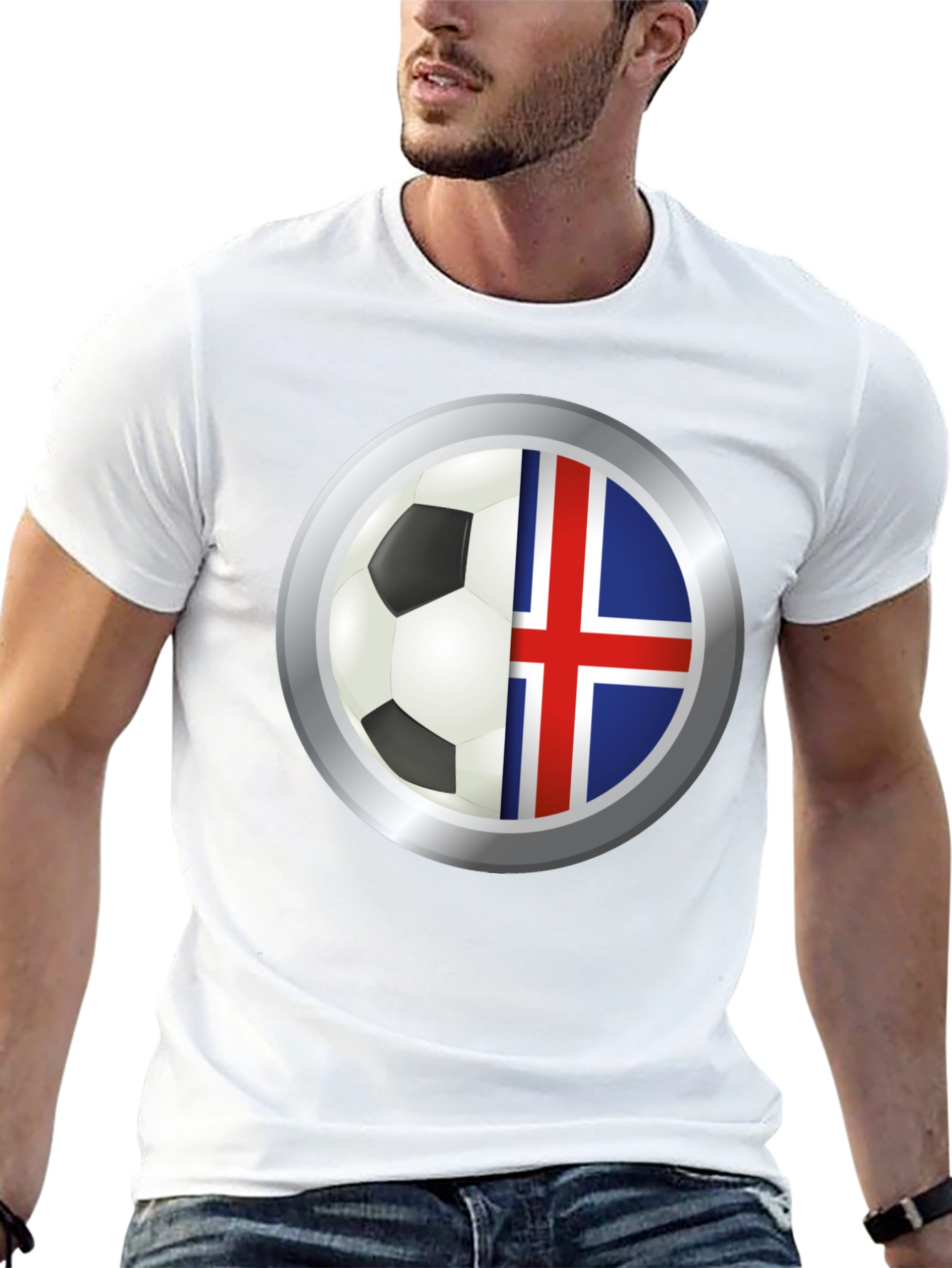Black Iceland Flag Soccer Ball Graphic T-Shirt view 13