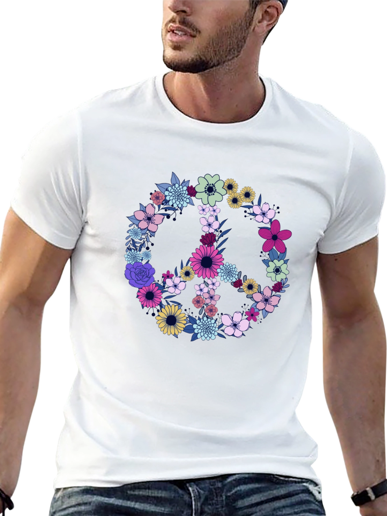 Black Floral Peace Sign Graphic T-Shirt view 13