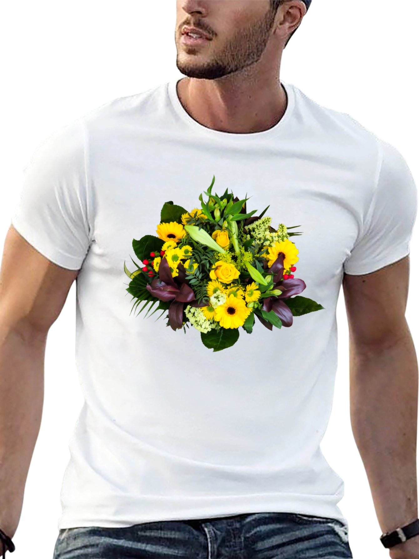 Black Floral Bouquet Graphic Tee - Unisex Black T-Shirt view 13
