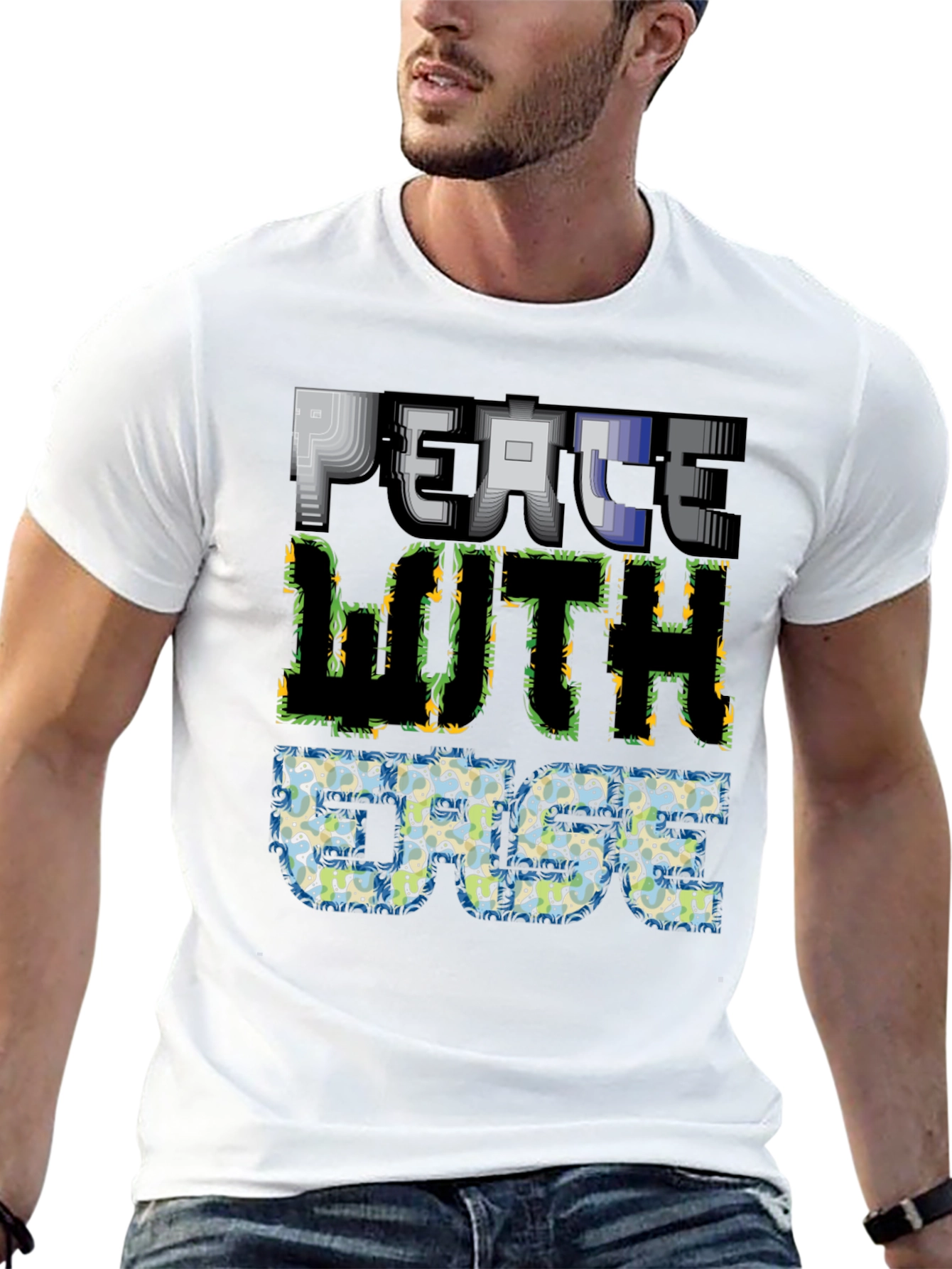 Black Peace With Ease Graphic Print Black T-Shirt view 13
