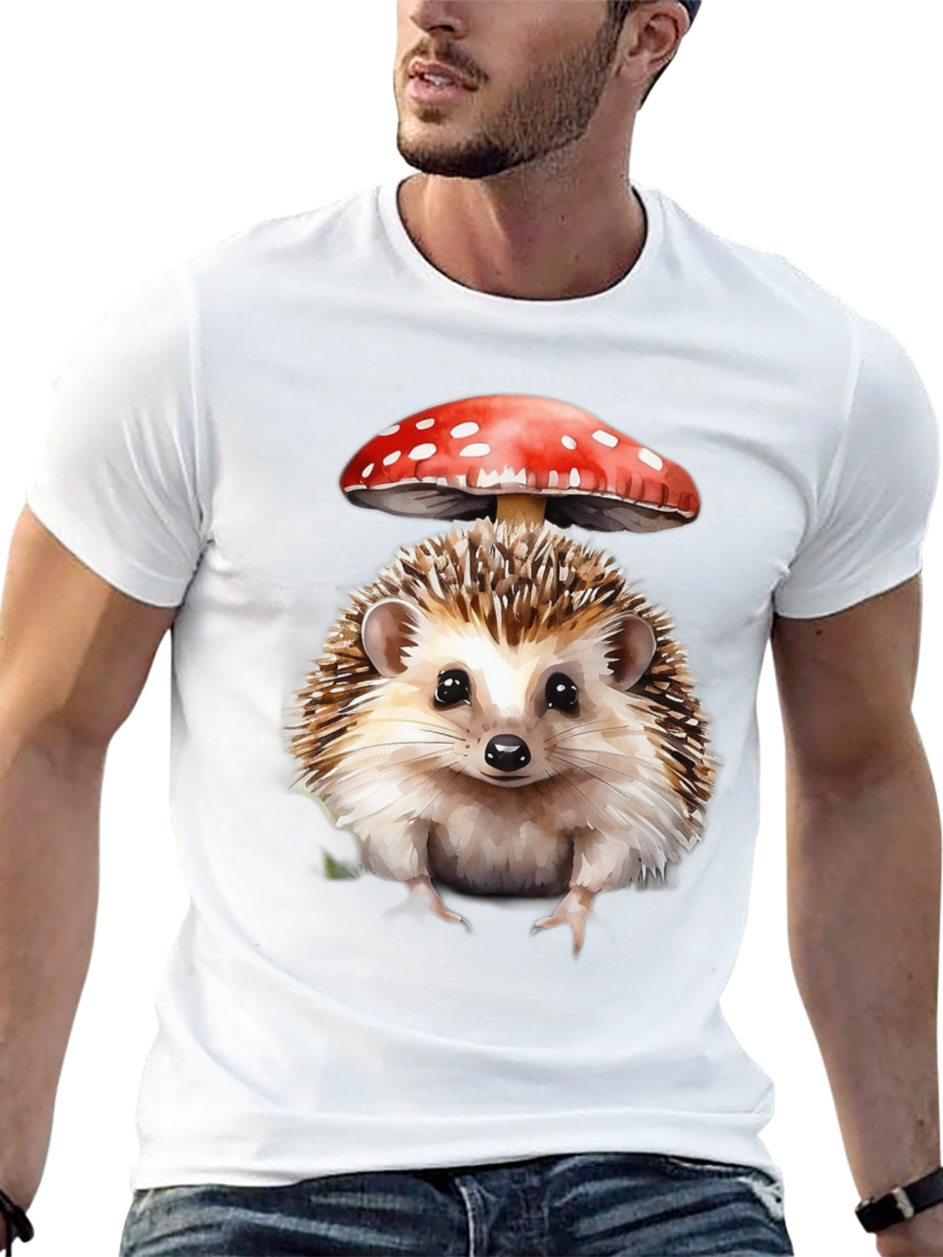 Black Hedgehog Mushroom Graphic Tee - Nature Lover's Shirt view 13