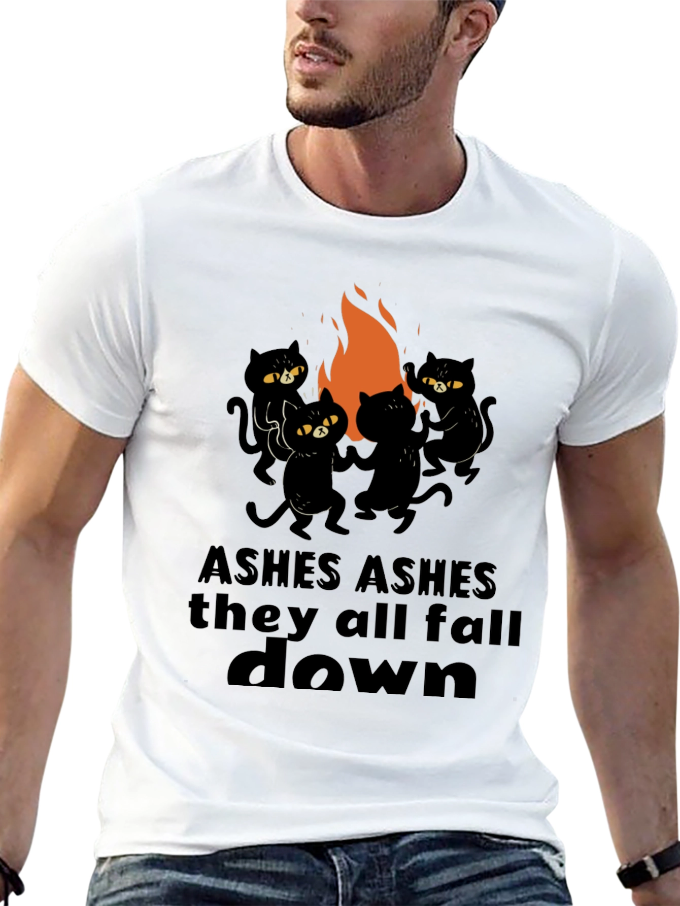 Black Ashes Fall Down Cats Around Fire T-Shirt view 13