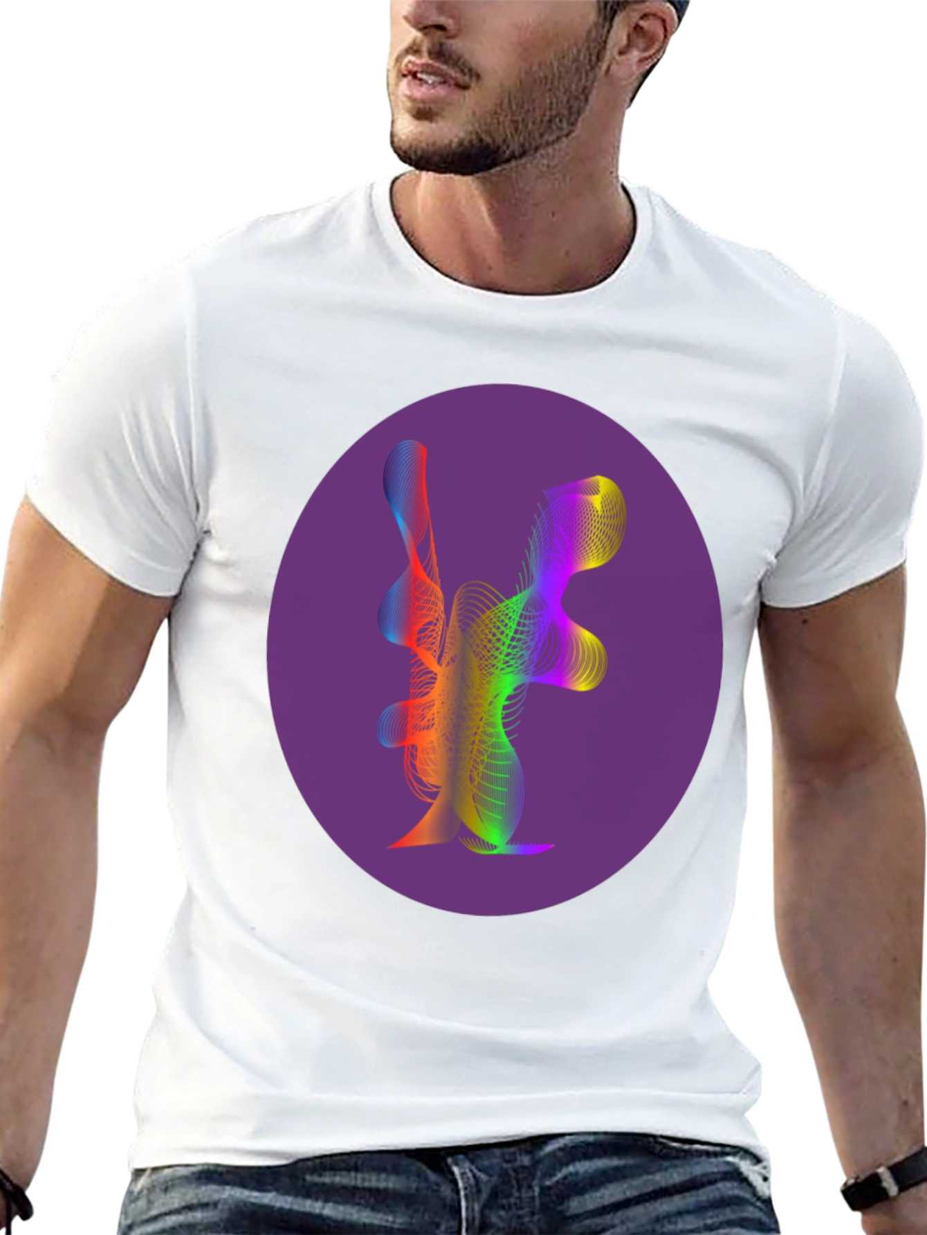 Black Abstract Rainbow Wave Graphic Tee view 13