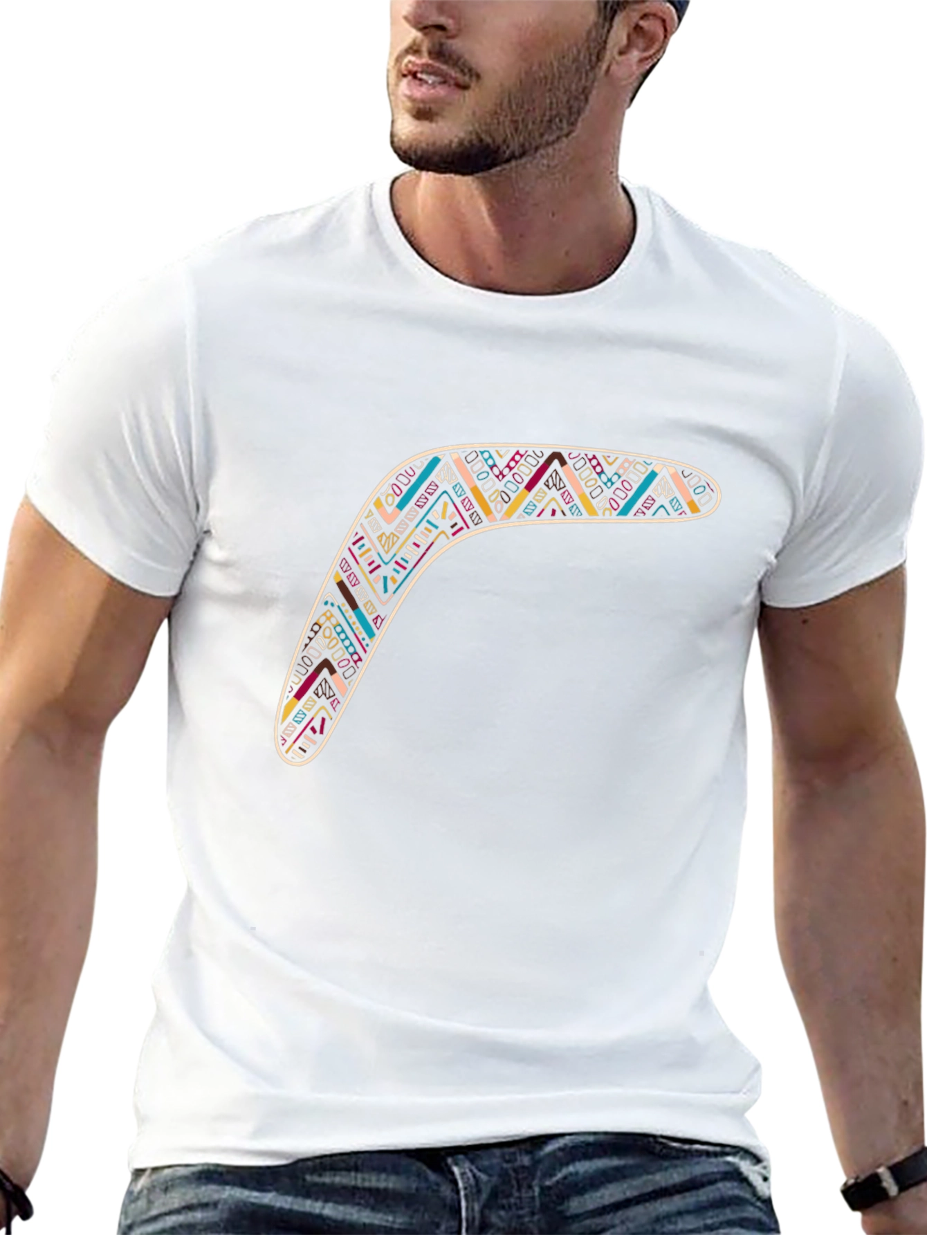 Black Boomerang Graphic Tee - Stylish Tribal Design view 13