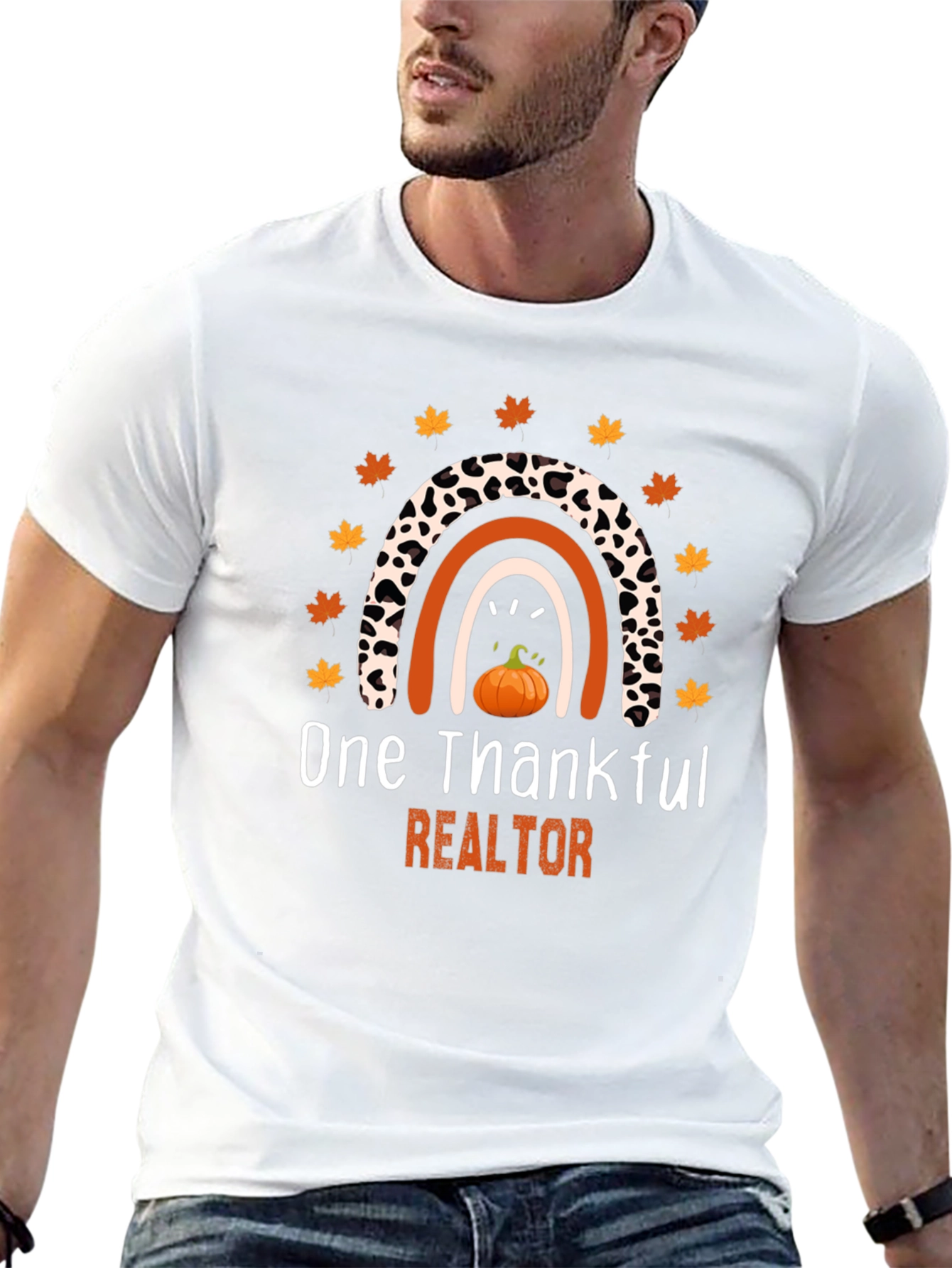 Black Thankful Realtor T-Shirt - Fall Rainbow Pumpkin Tee view 13