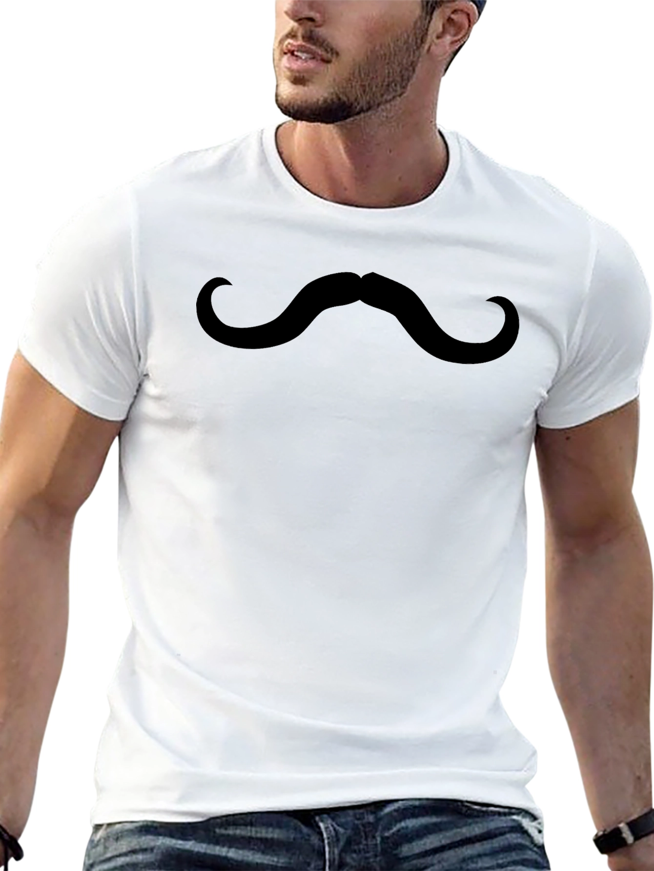Black Funny Mustache Graphic Tee - Unisex Casual Shirt view 13