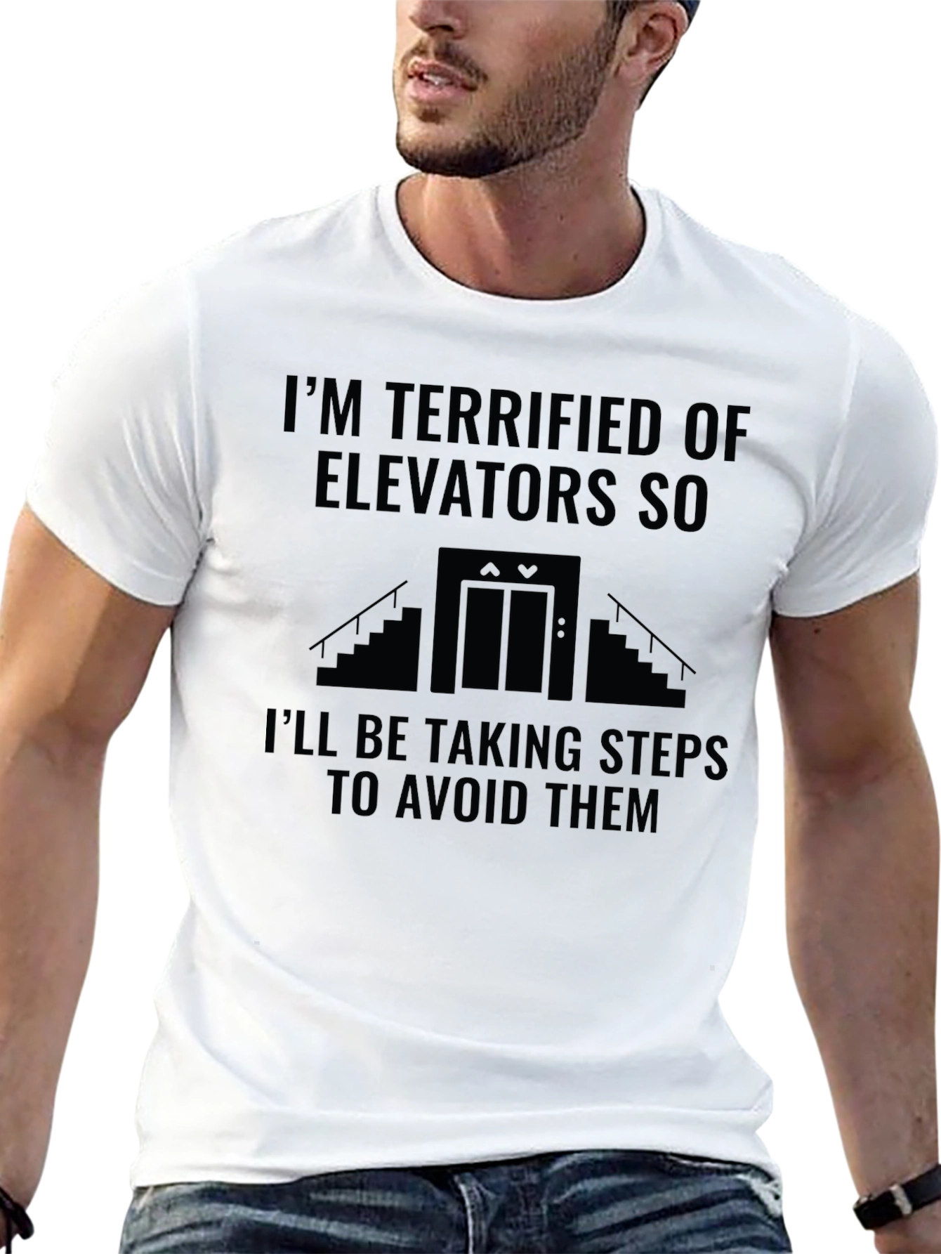 Black Terrified of Elevators Humor T-Shirt view 13