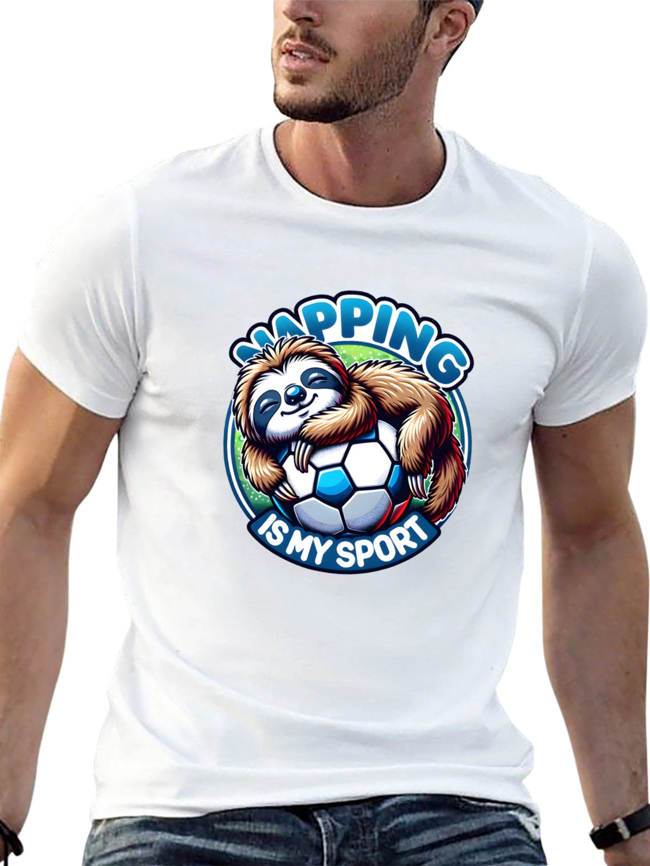 Black Napping is My Sport Sloth Soccer T-Shirt view 13