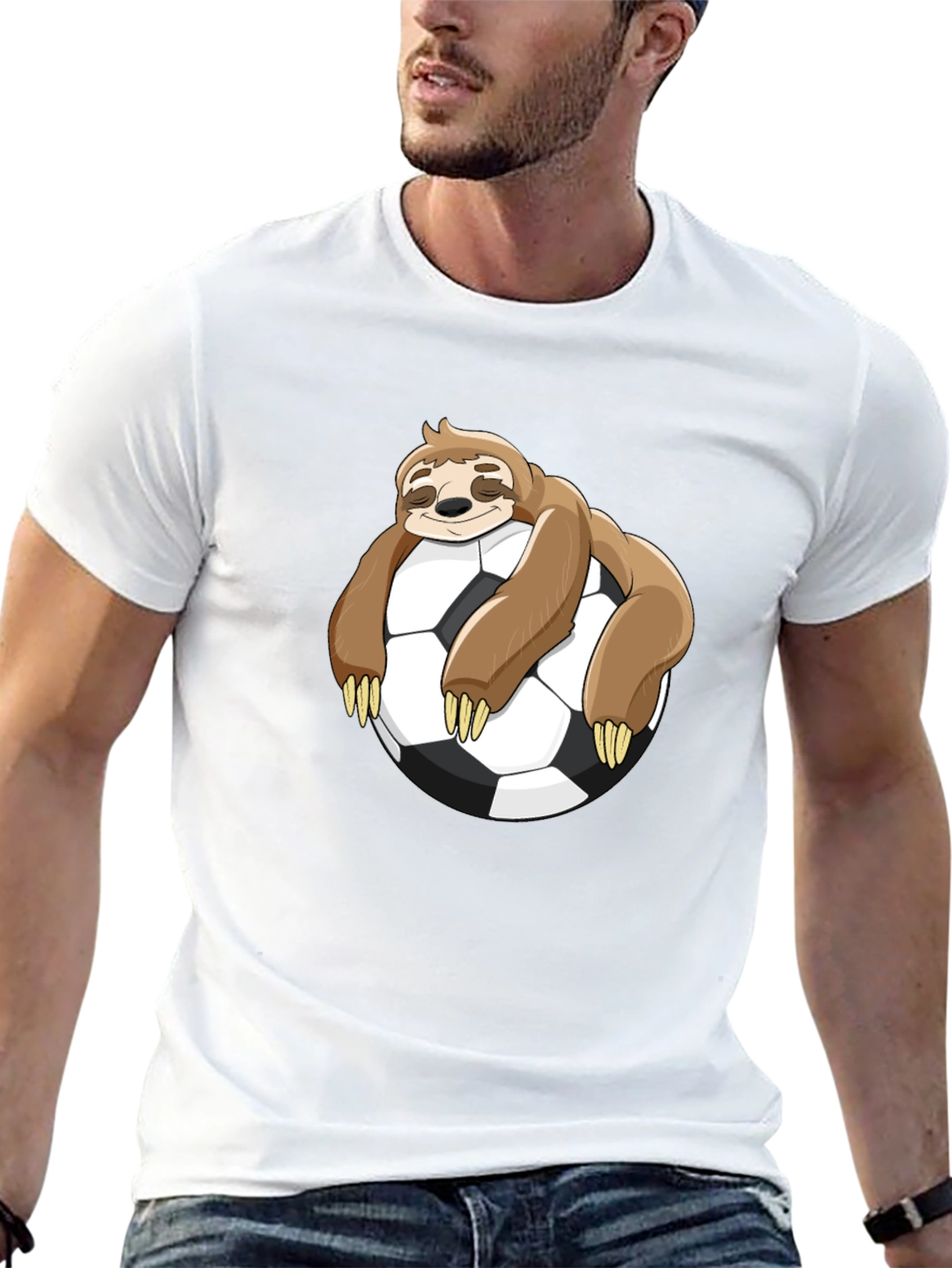 Black Sloth Soccer T-Shirt - Funny Cartoon Sloth on Soccer Ball view 13
