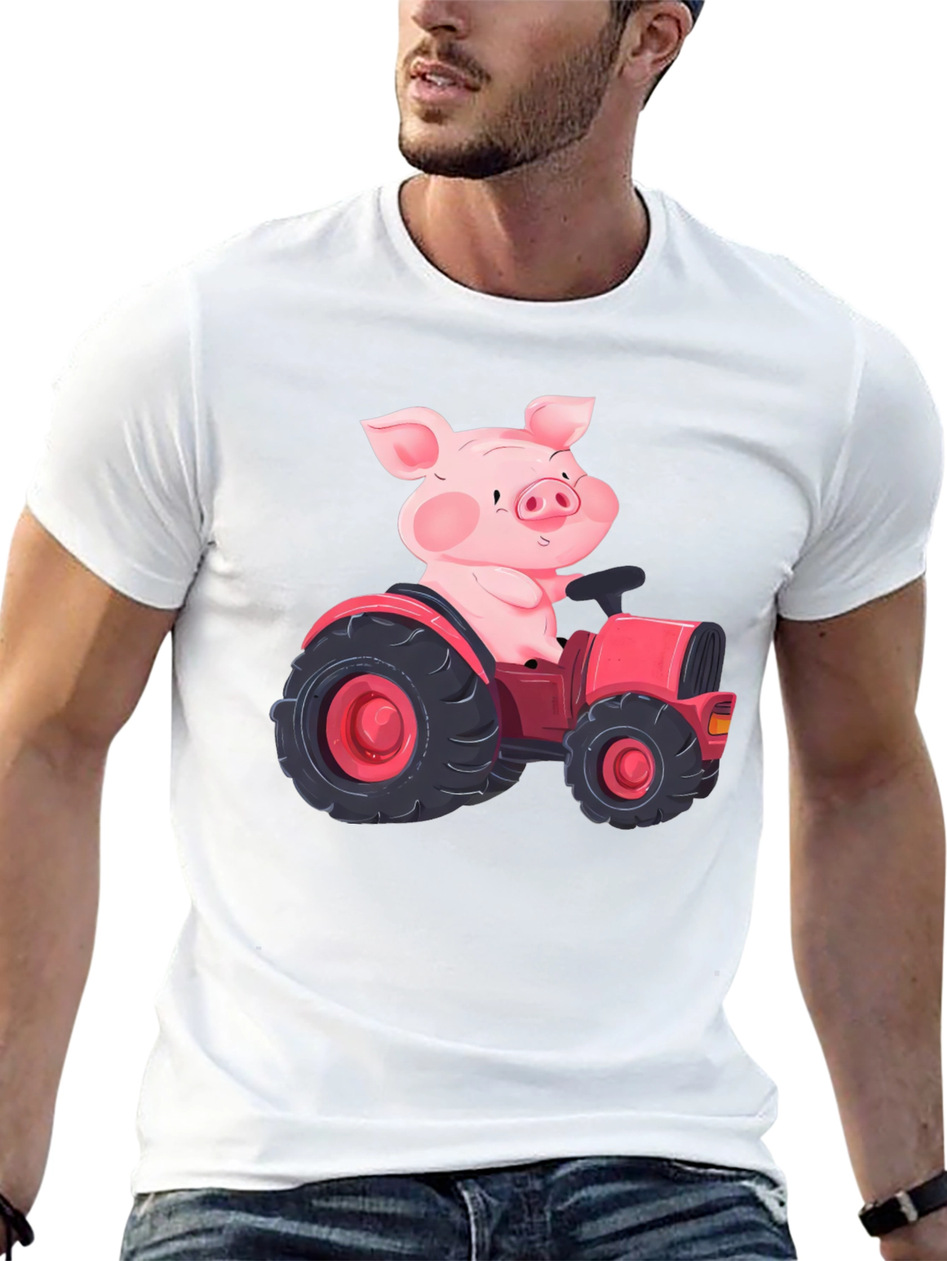 Black Pig Driving Tractor Graphic T-Shirt view 13