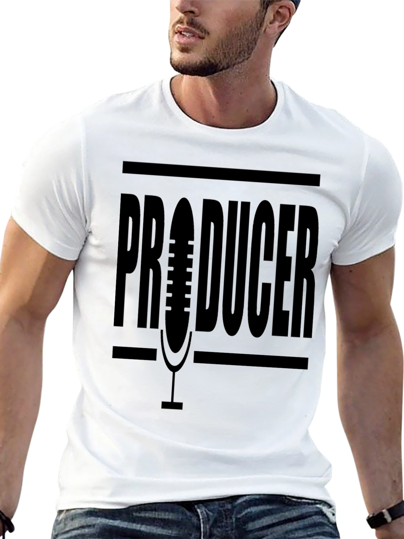 Black Producer Microphone Graphic Black T-Shirt view 13