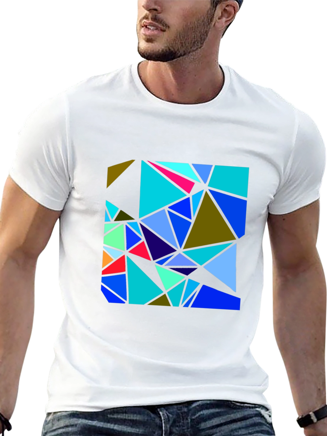 Black Abstract Geometric Triangle T-Shirt view 13