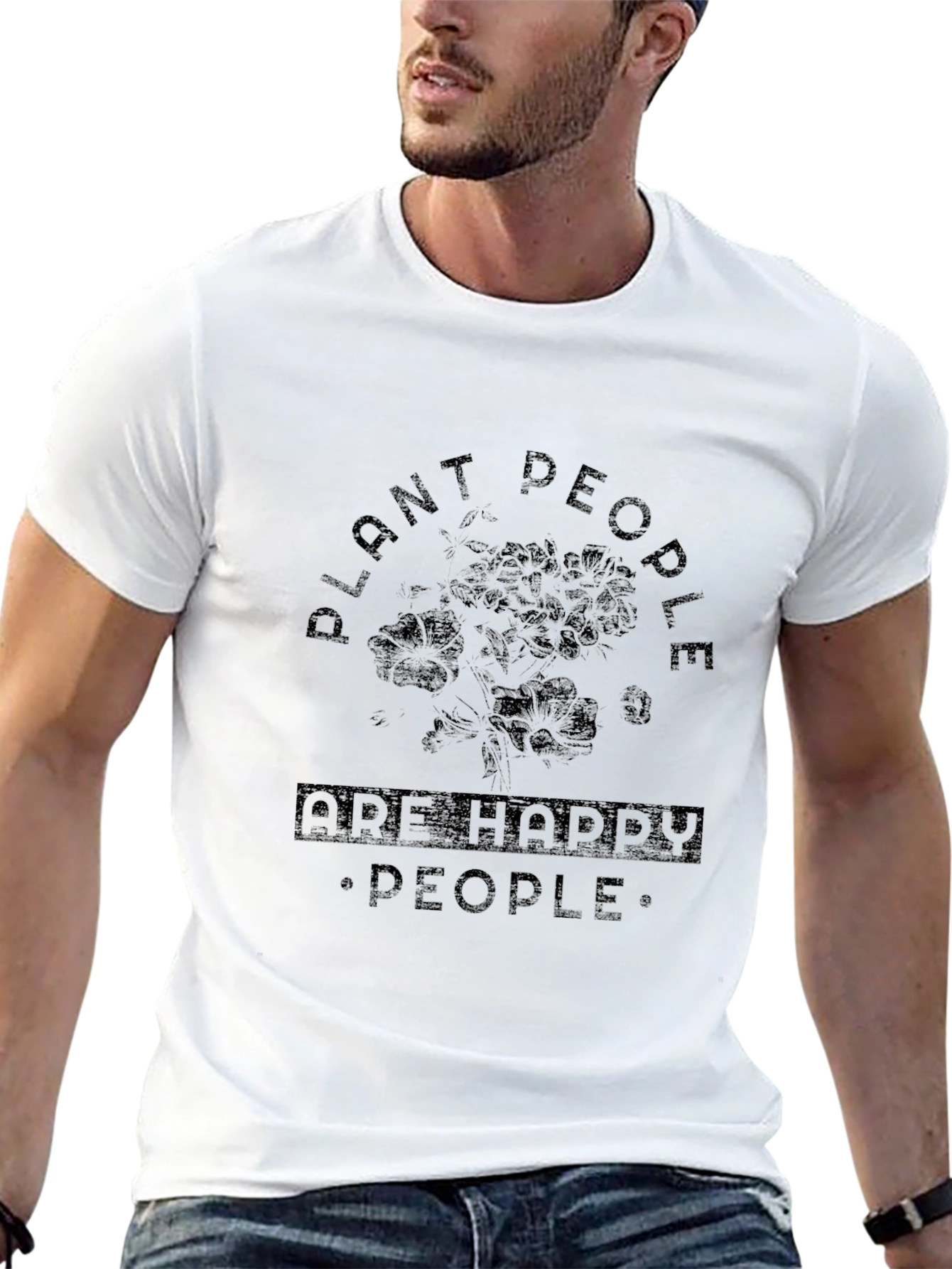 Black Plant People Happy People Black Graphic T-Shirt view 13