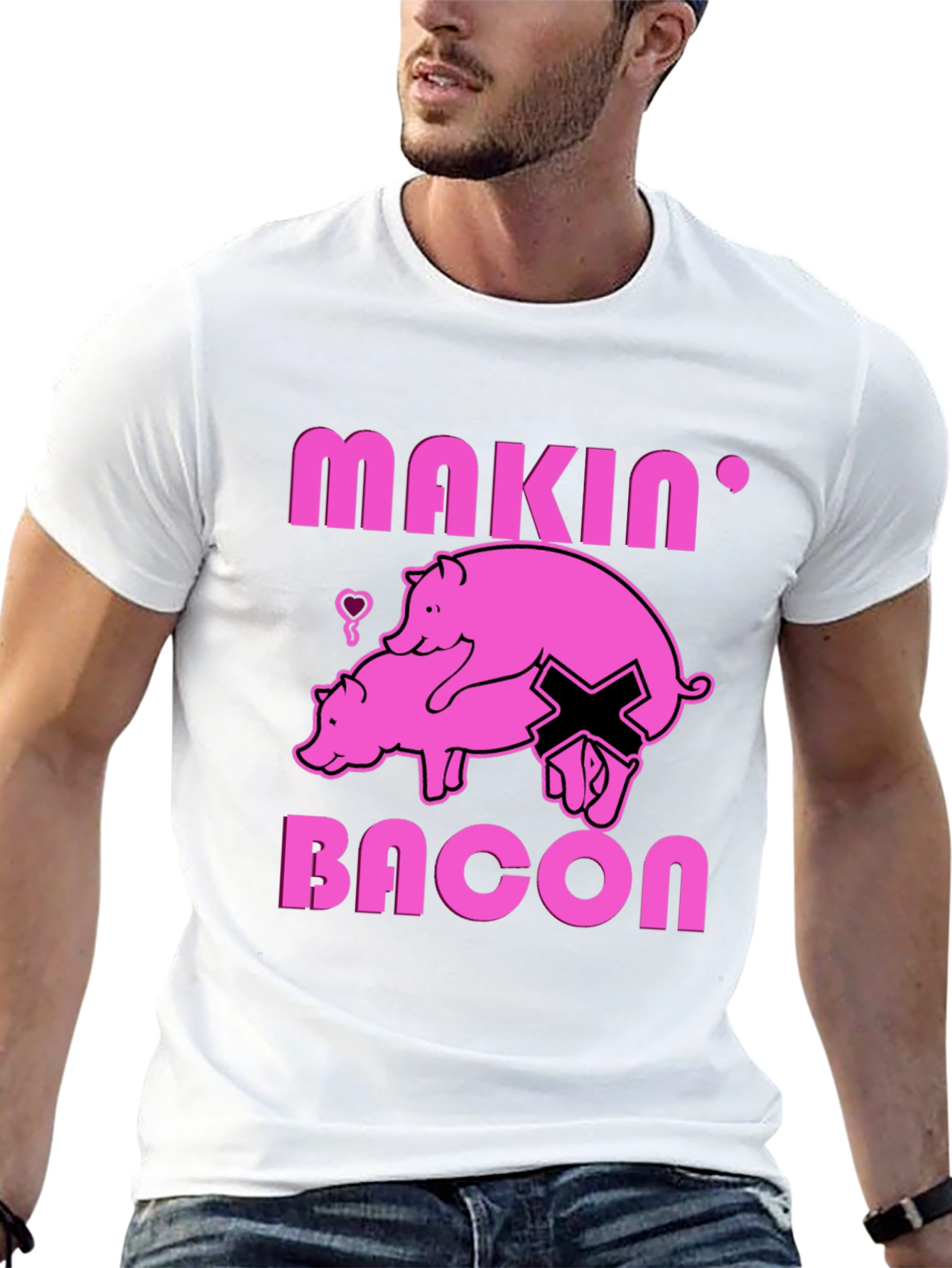 Black Makin' Bacon Graphic T-Shirt - Funny Pig Design view 13