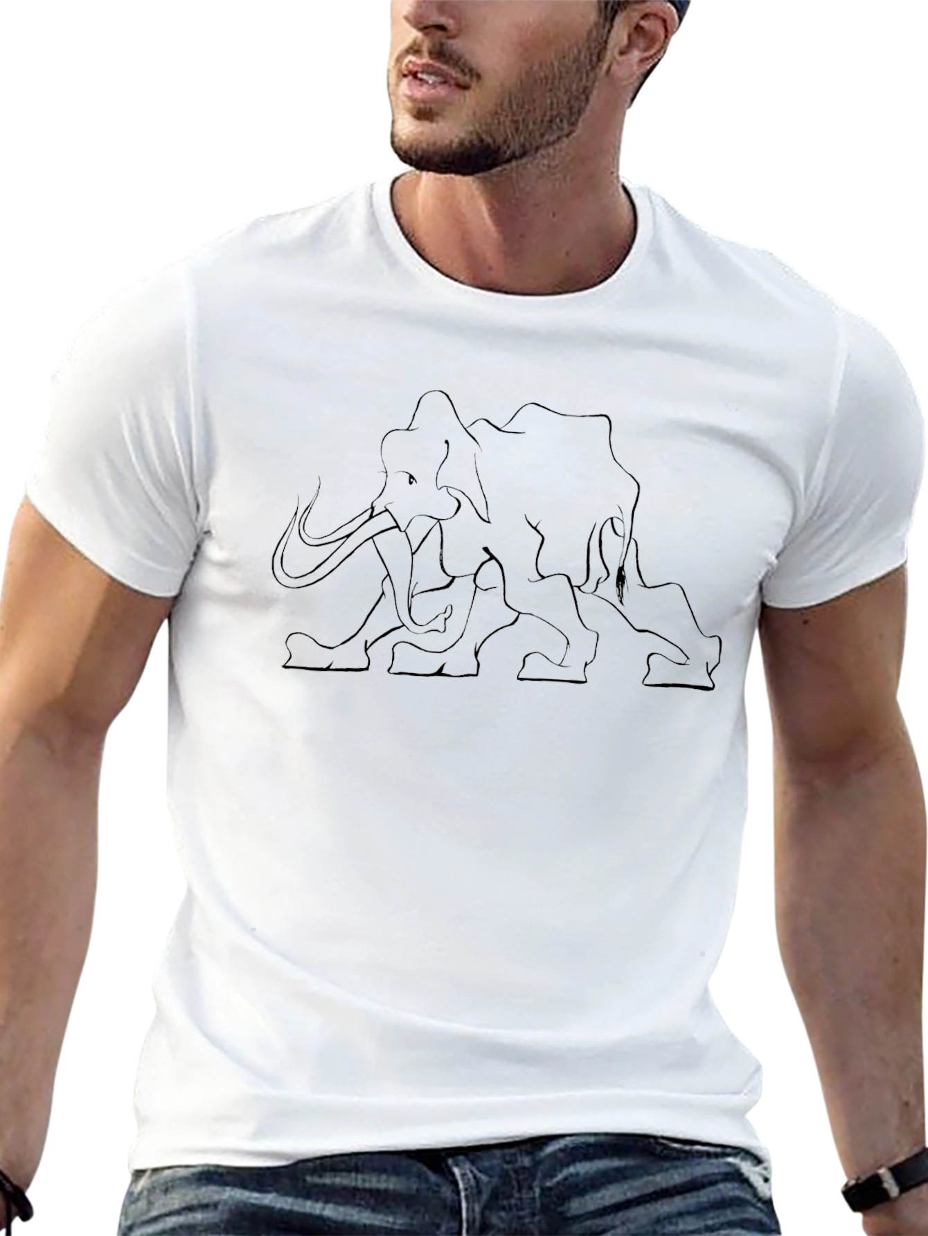 Black Mammoth Line Art Graphic Tee - Stylish Black T-Shirt view 13