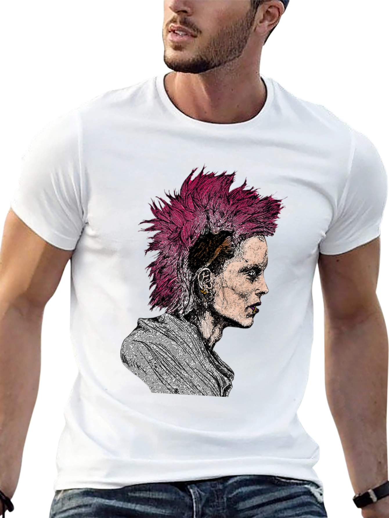 Black Punk Rock Portrait Graphic Tee - Black view 13