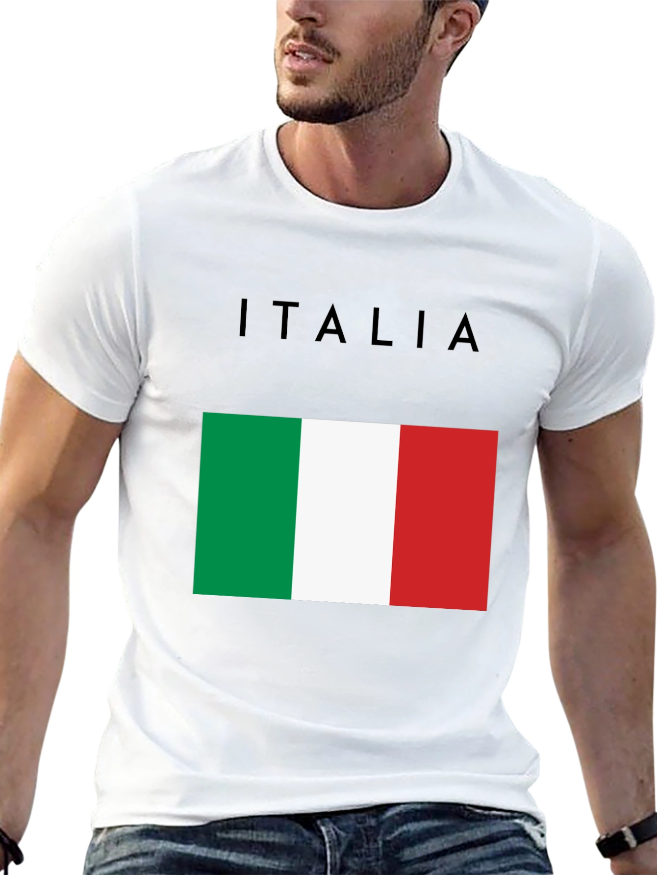 Black Italy Flag Graphic T-Shirt - Black Casual Tee view 13