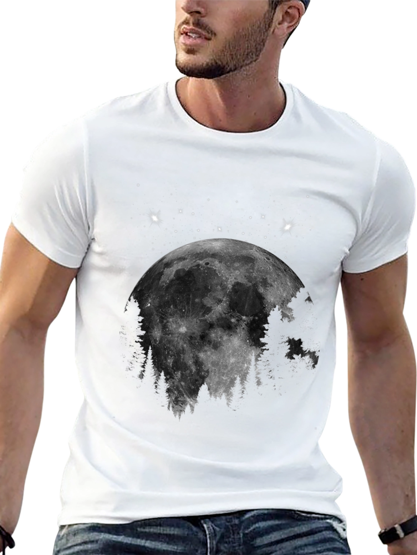 Black Moonlit Forest Graphic Tee - Black Cotton Blend view 13