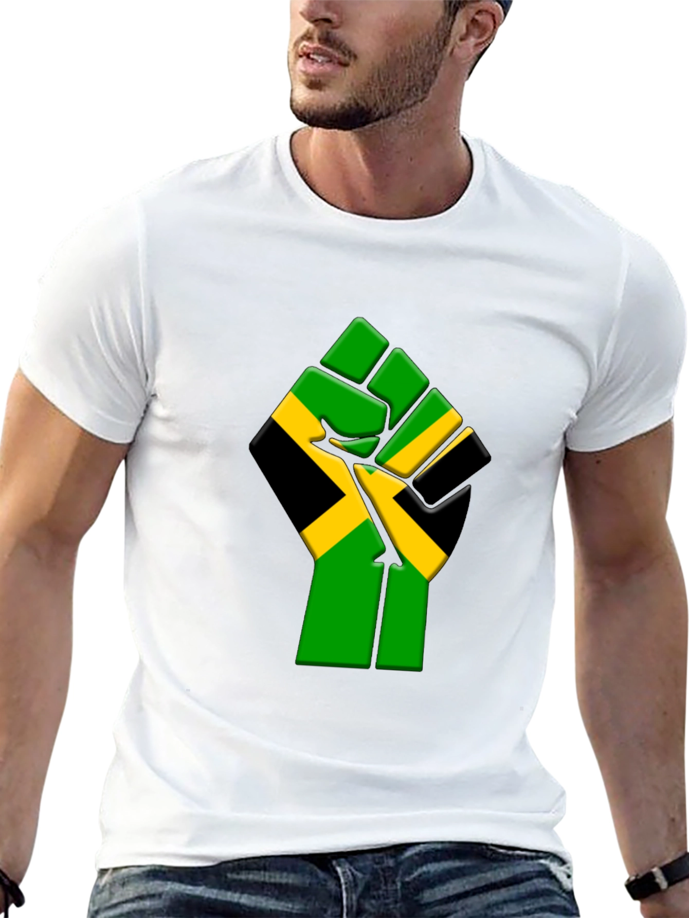 Black Jamaica Flag Fist Graphic T-Shirt - Black view 13
