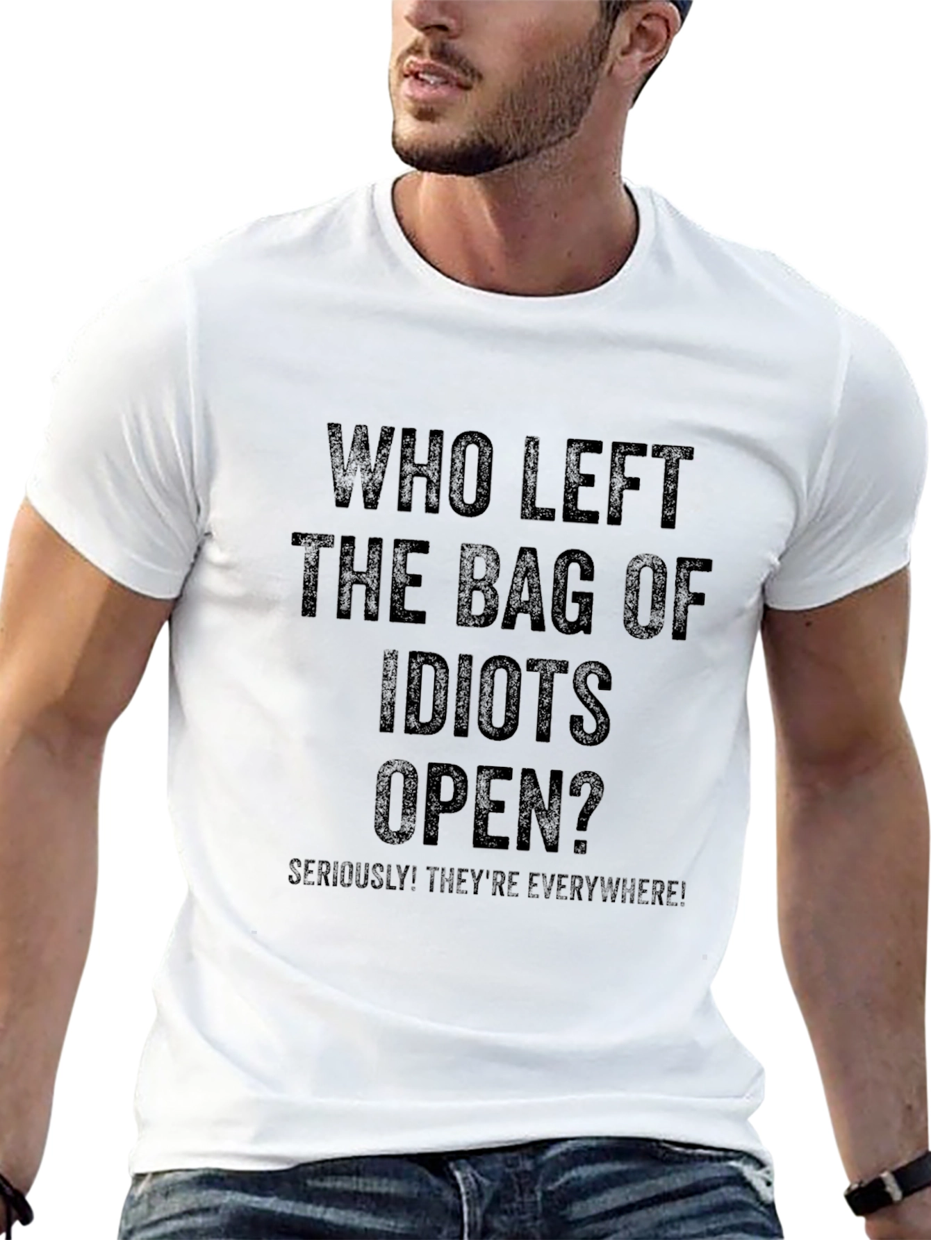 Black Who Left Idiots Open? Black Graphic T-Shirt view 13