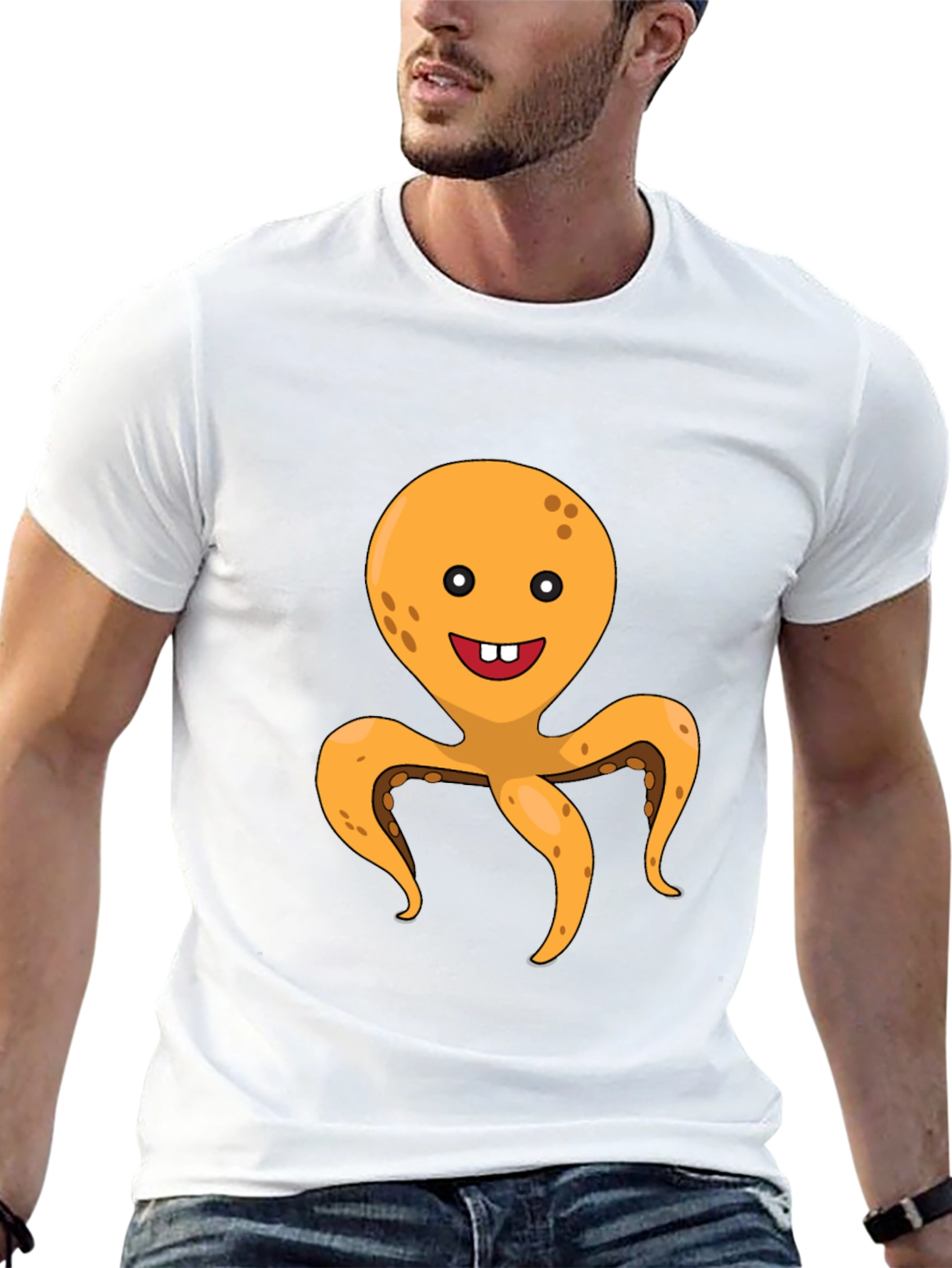 Black Cute Octopus Graphic Tee - Black Cotton T-Shirt view 13