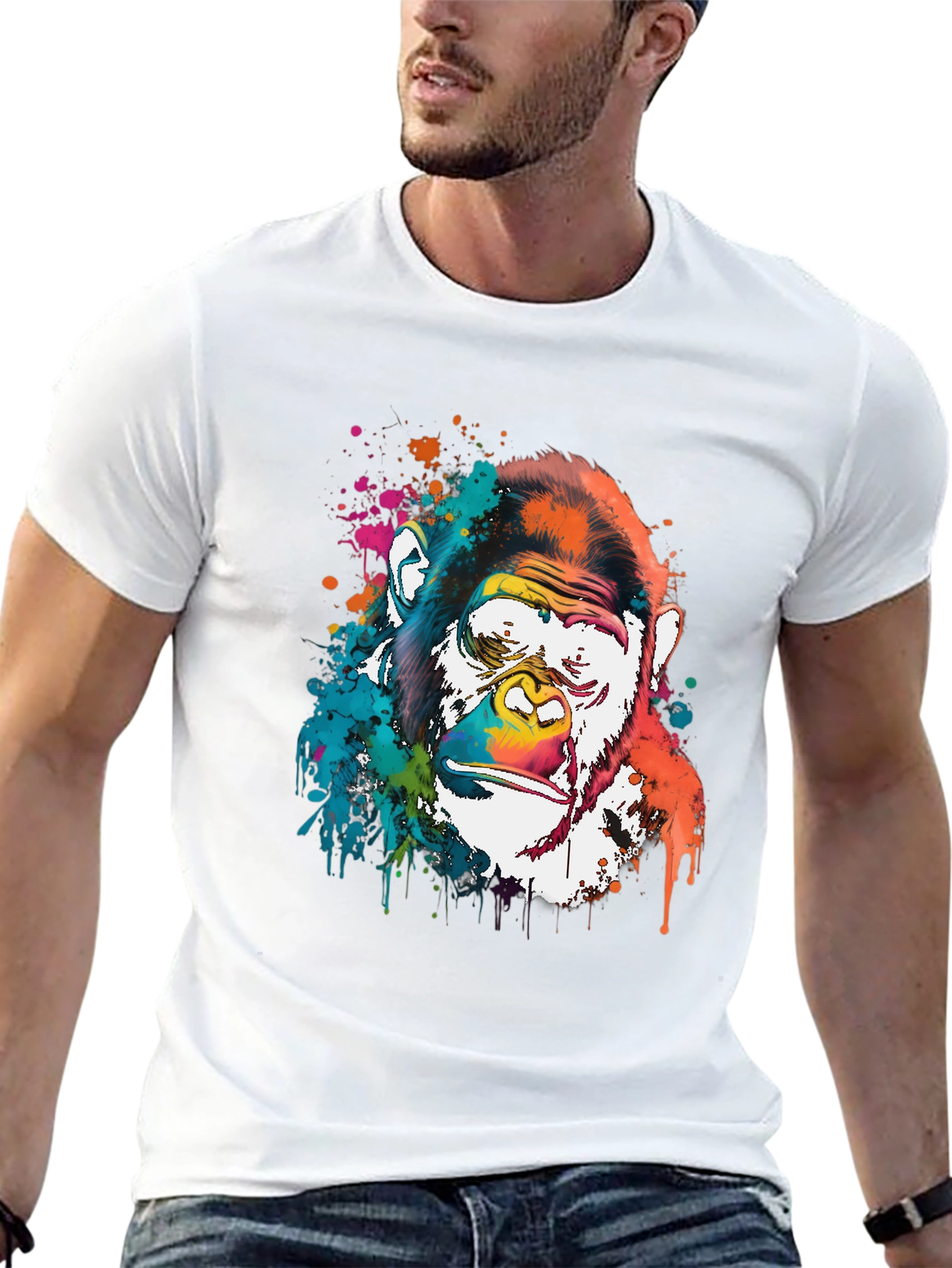 Black Colorful Gorilla Graphic Print Men's T-Shirt view 13