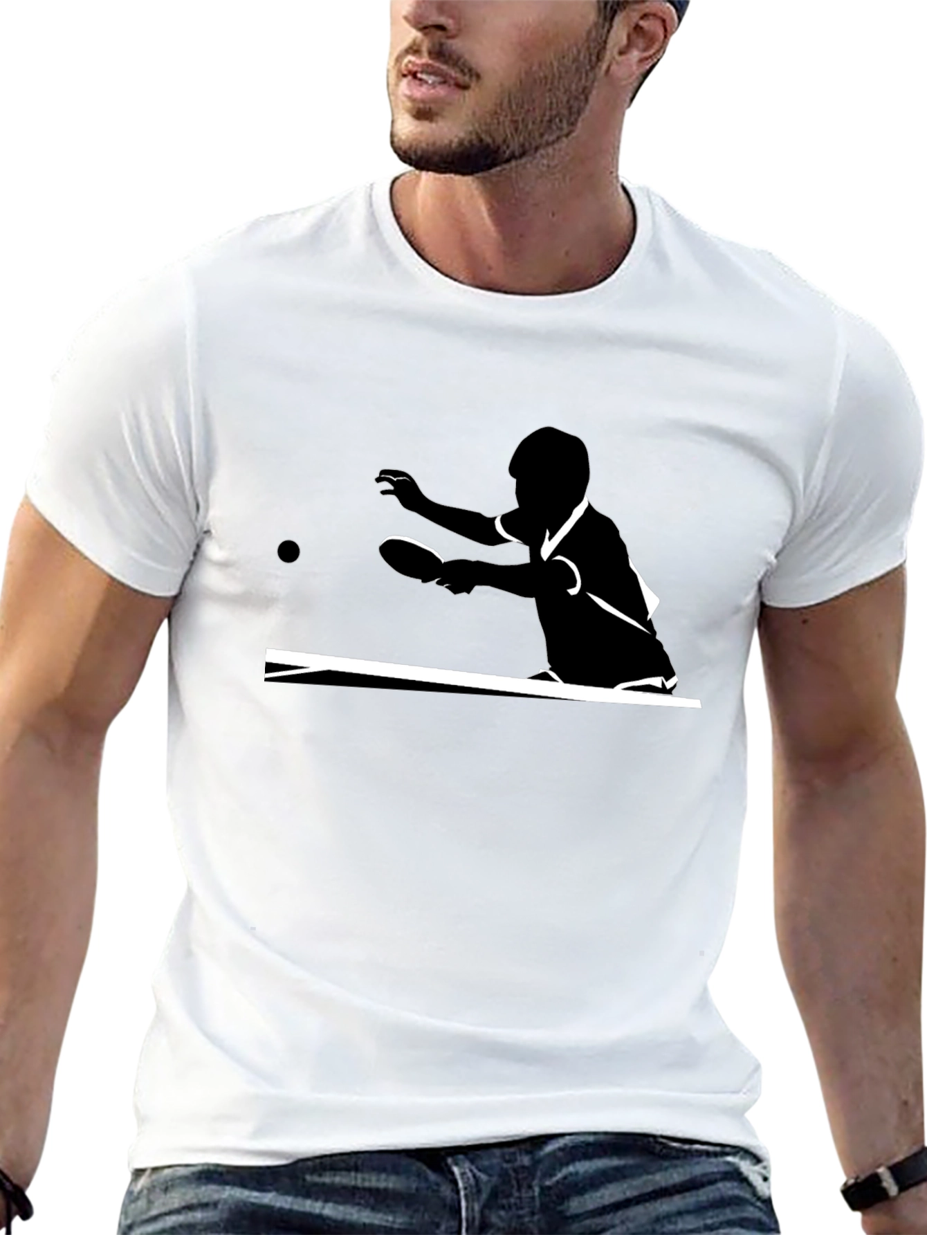 Black Table Tennis Silhouette Graphic Tee - Black Cotton Comfort view 13