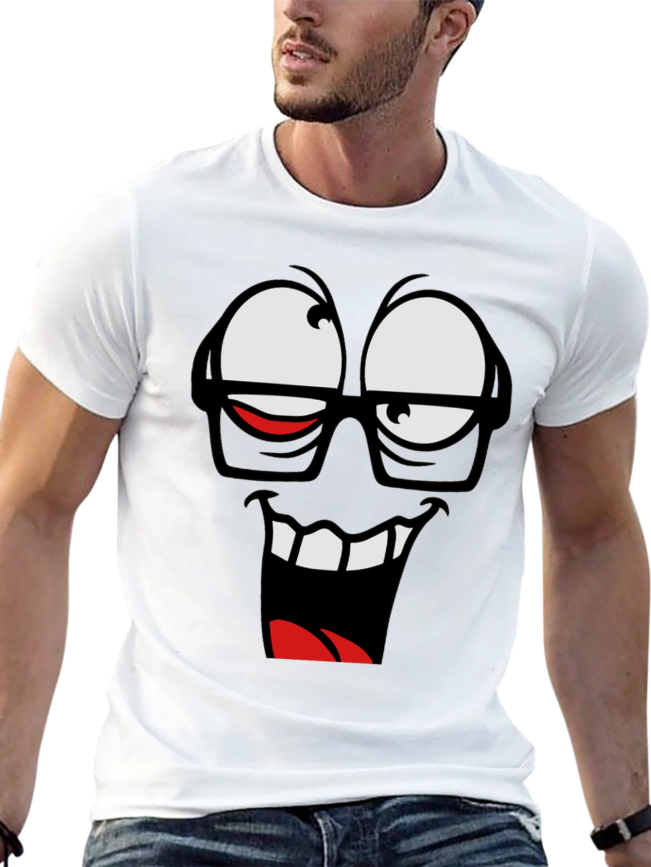 Black Funny Face Graphic T-Shirt - Black Crew Neck Tee view 13