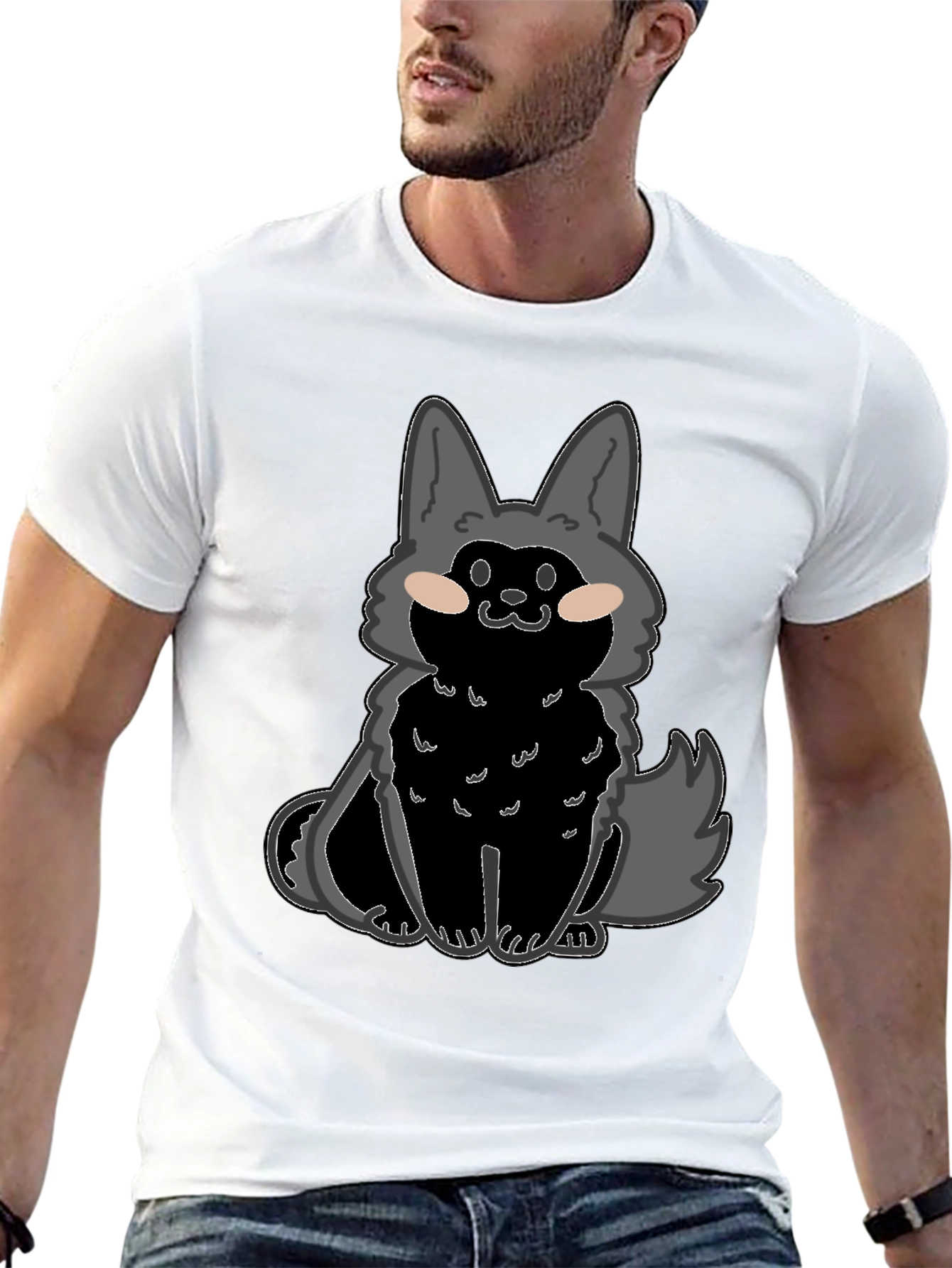 Black Cartoon Wolf Graphic T-Shirt view 13