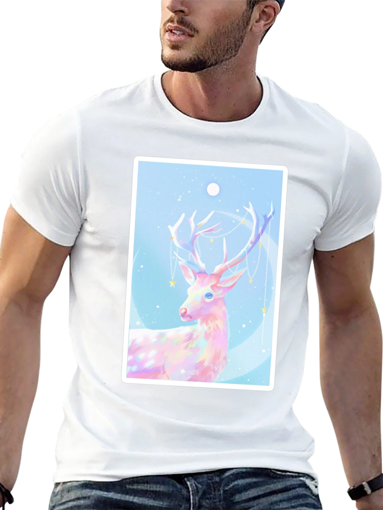 Black Mystical Deer Graphic Tee - Black Cotton Blend view 13
