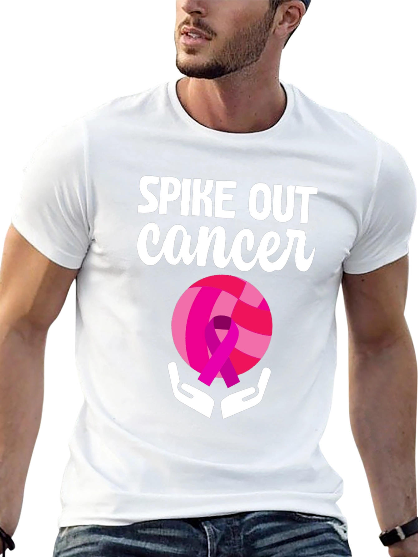 Black Spike Out Cancer Volleyball T-Shirt view 13