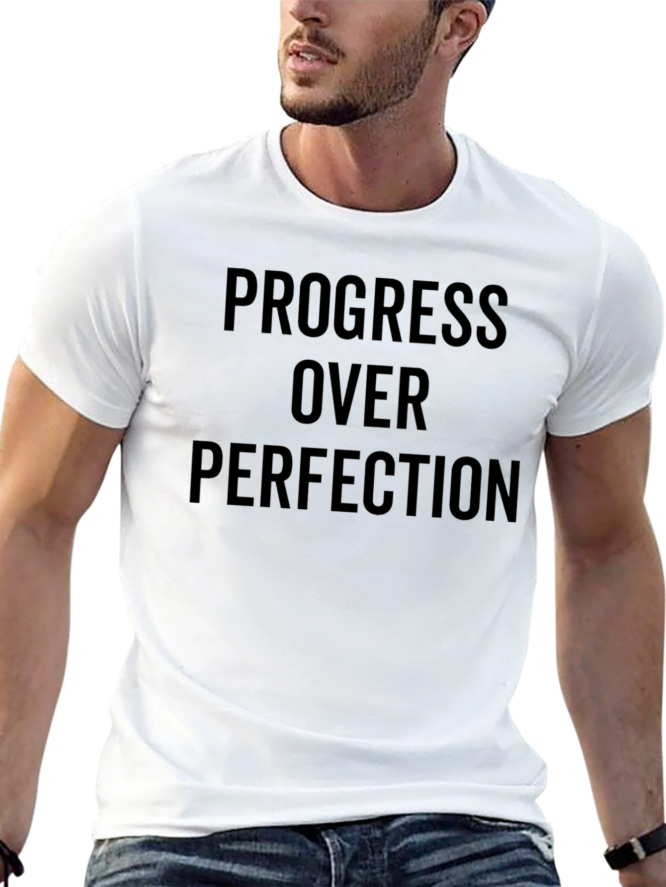 Black Progress Over Perfection Black T-Shirt view 13