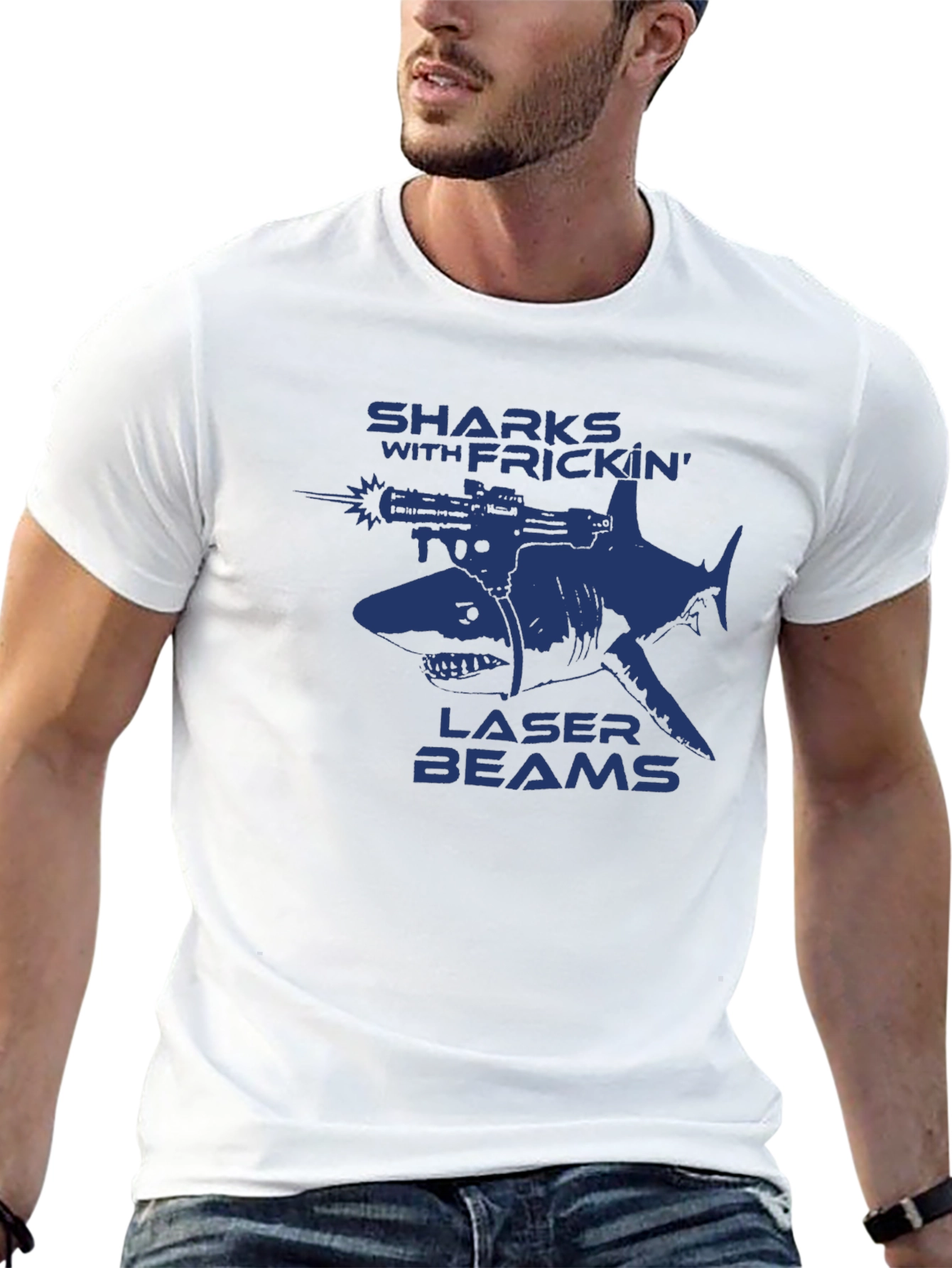 Black Sharks With Frickin' Laser Beams Graphic T-Shirt view 13