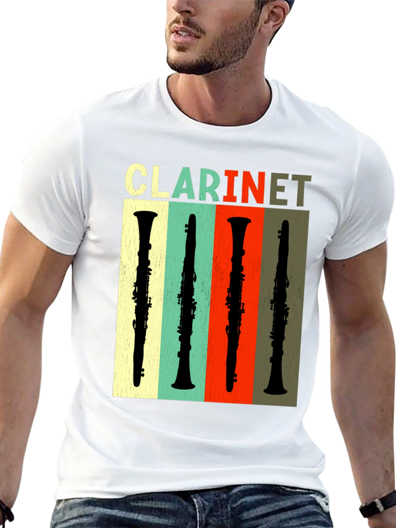 Black Retro Clarinet T-Shirt - Music Lover Tee view 13