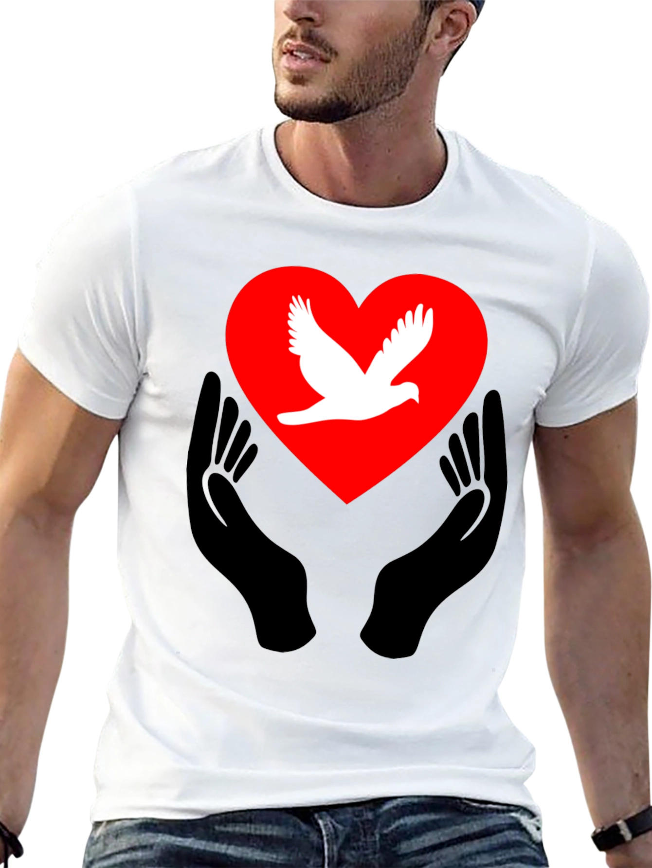 Black Peace Dove Heart Graphic Tee - Black Unisex T-Shirt view 13