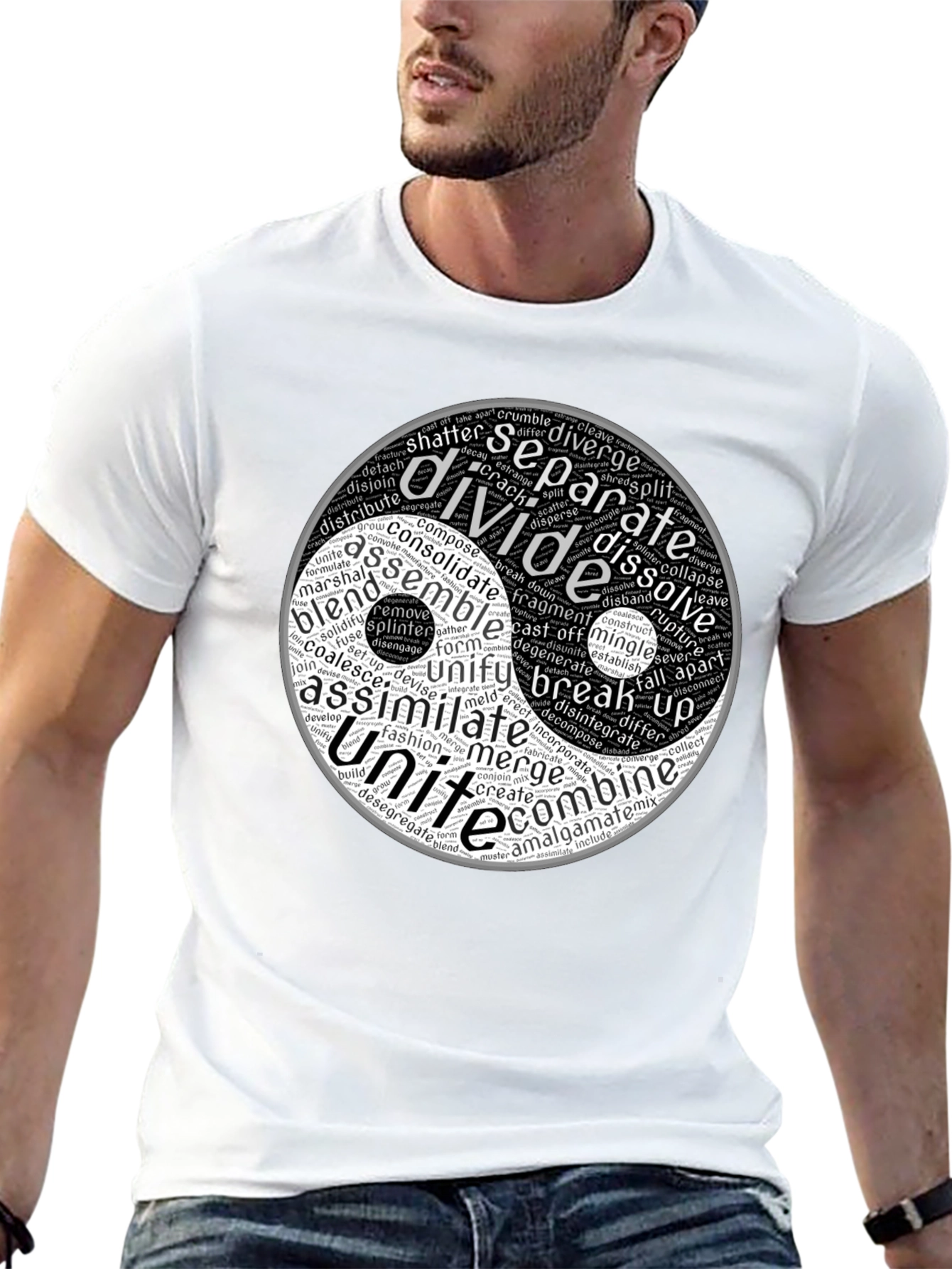 Black Yin Yang Word Art Graphic T-Shirt view 13