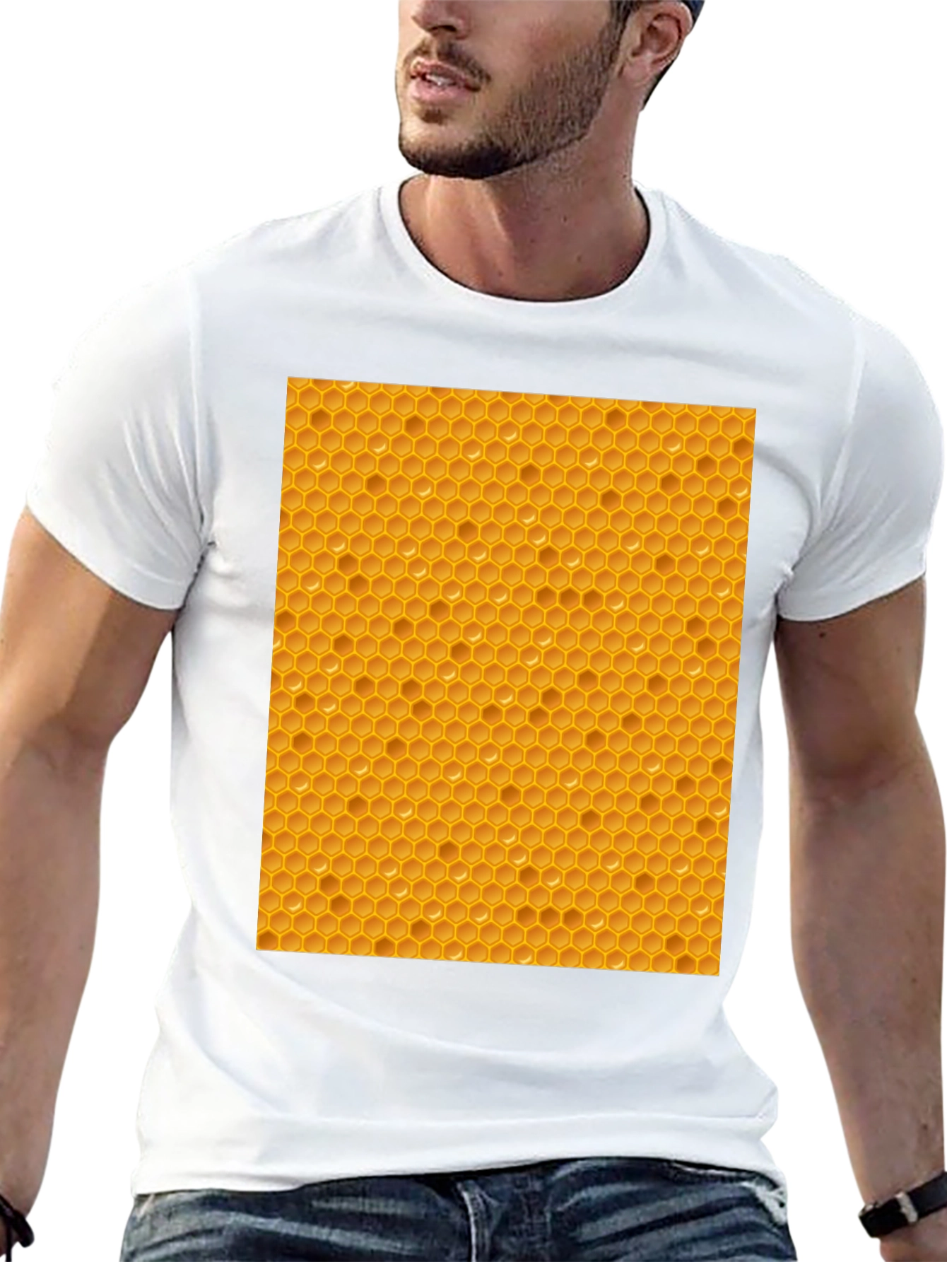 Black Honeycomb Patterned T-Shirt - Unique Honeycomb Design view 13