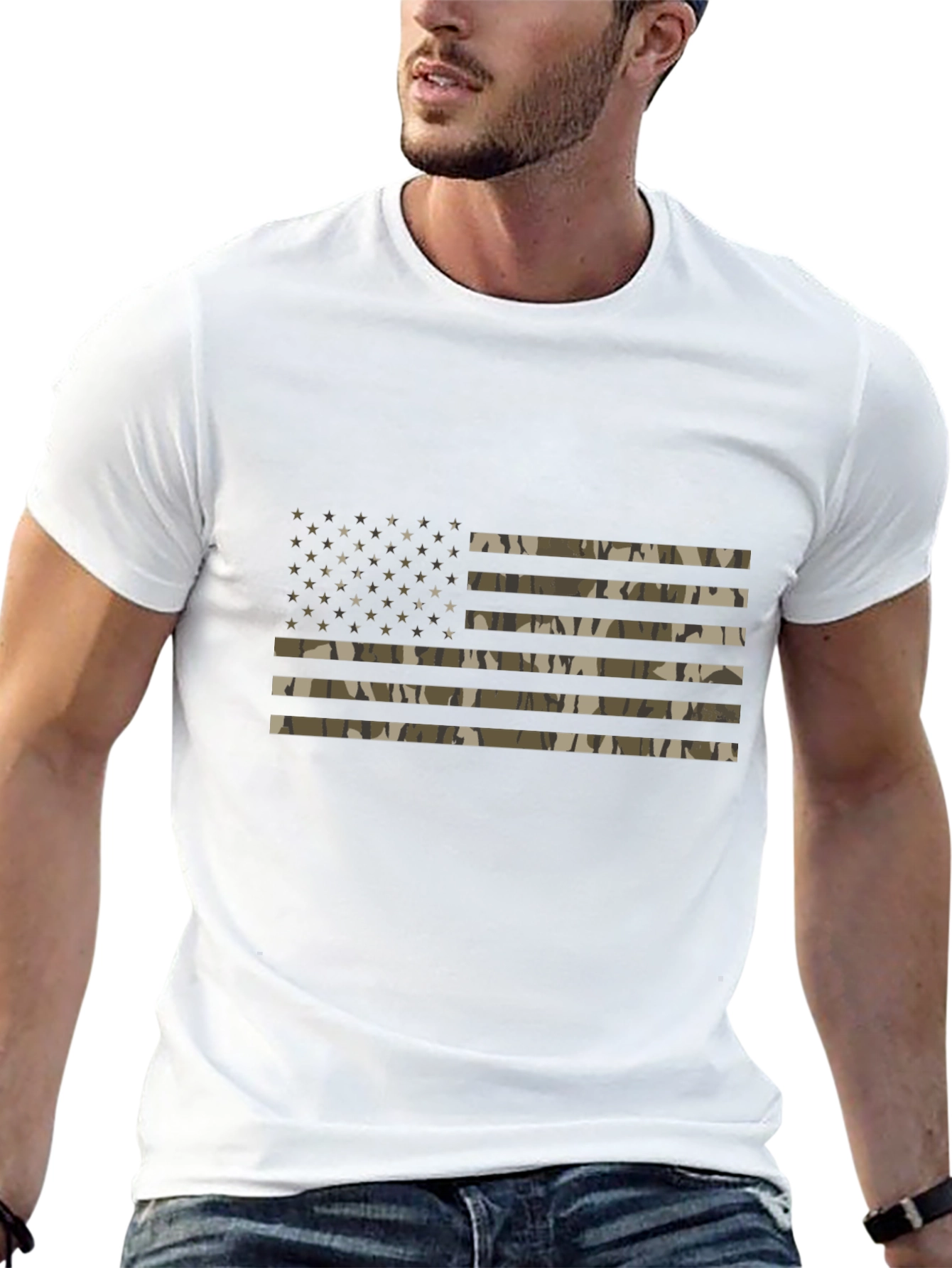 Black Camouflage American Flag Men's Black T-Shirt view 13