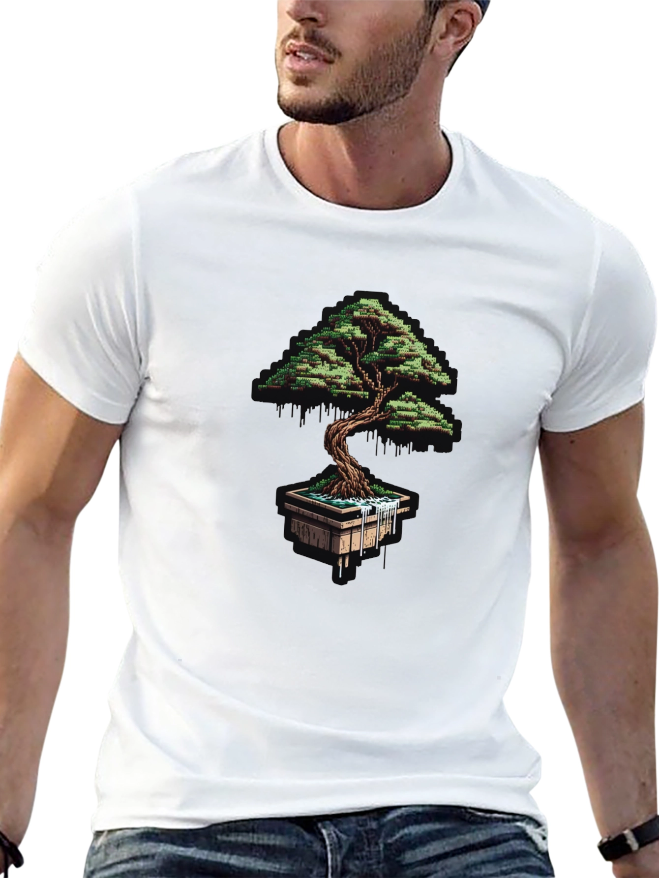 Black Pixel Art Bonsai Tree Black T-Shirt view 13