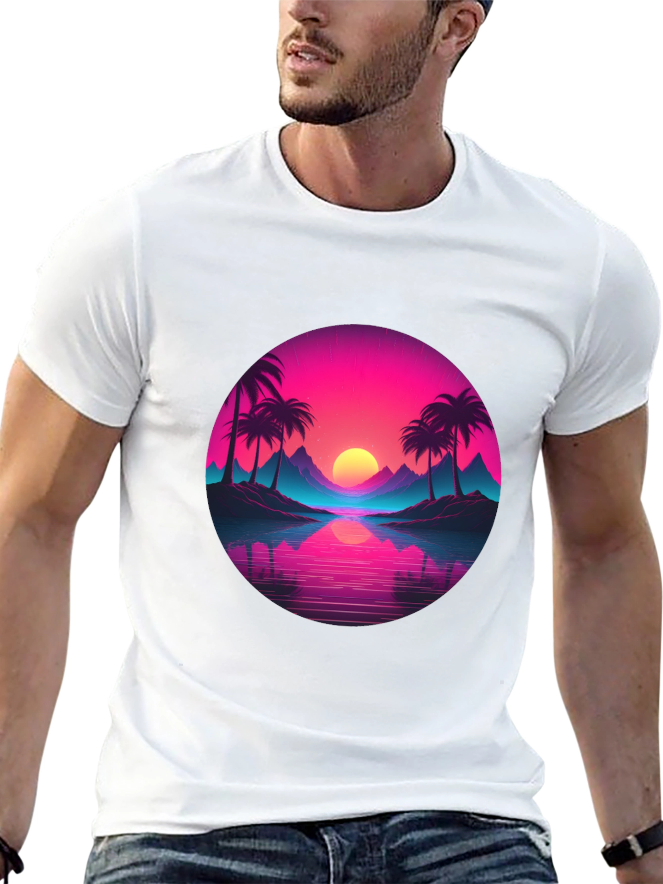 Black Retro Sunset Palm T-Shirt - Vibrant Graphic Tee view 13