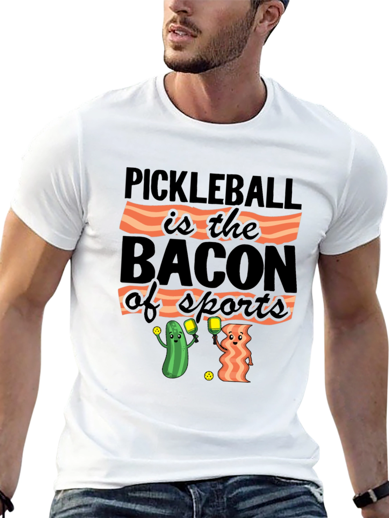 Black Pickleball & Bacon T-Shirt: Sports Humor Tee view 13