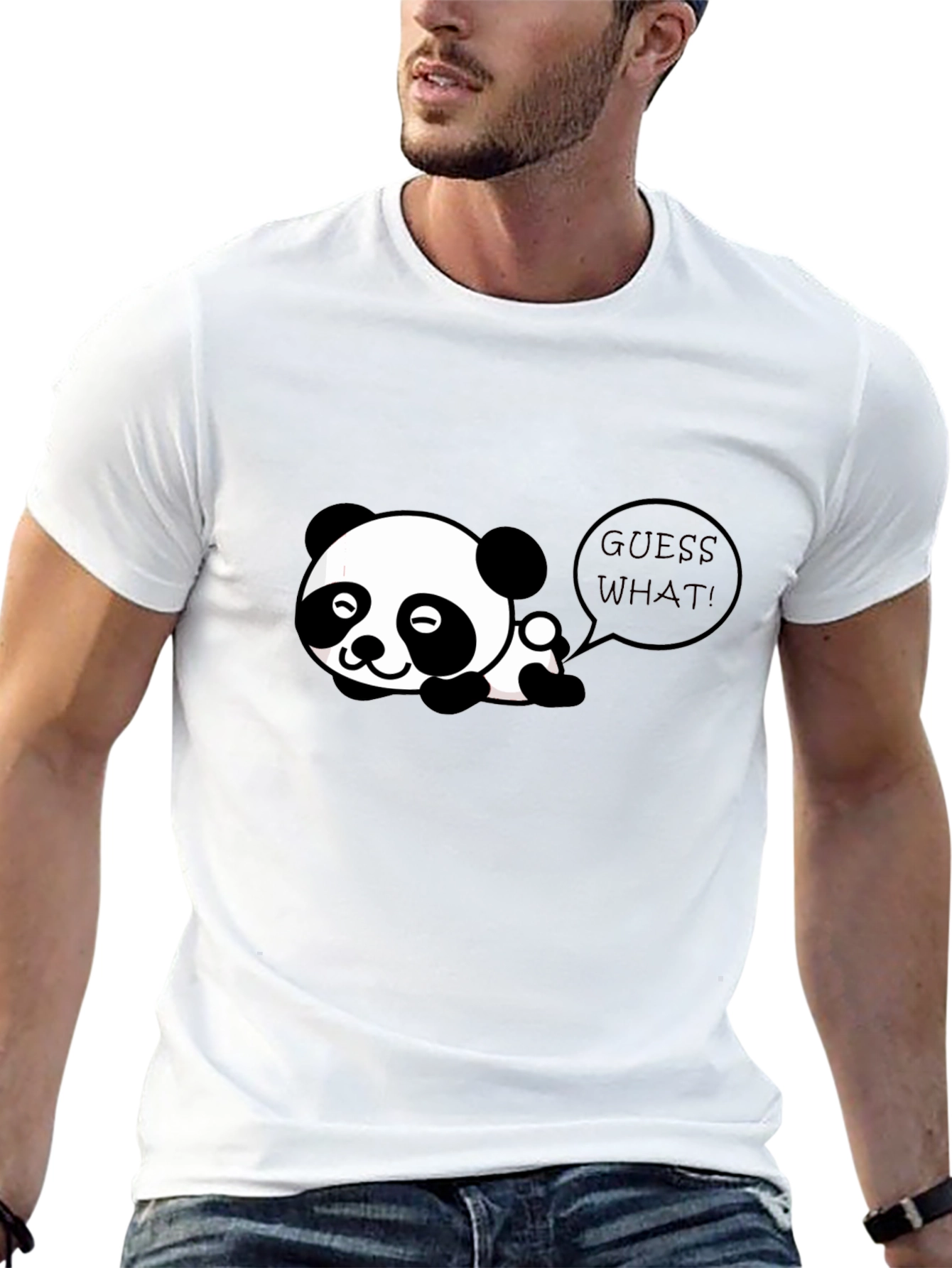 Black Cute Panda "Guess What!" Black T-Shirt view 13