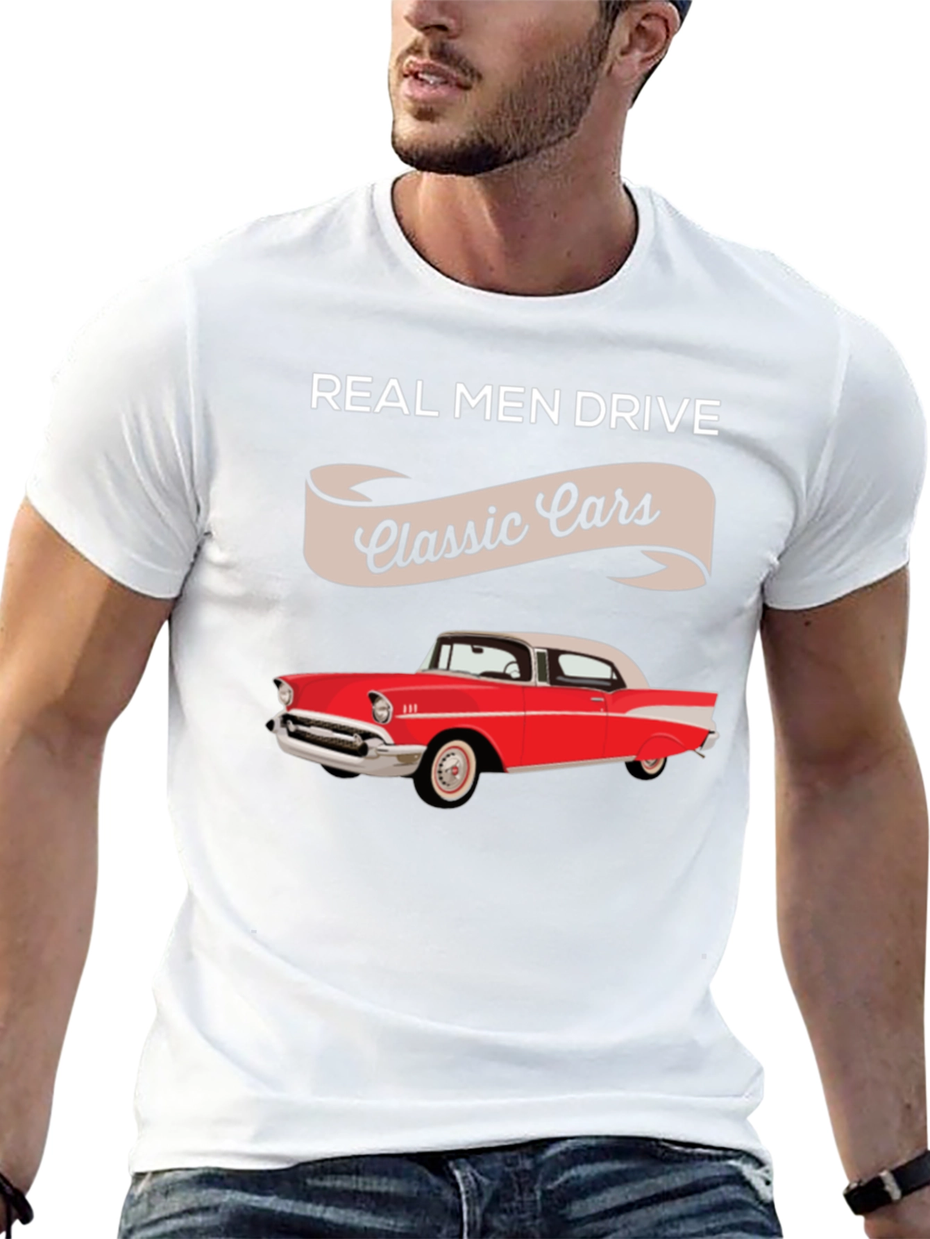 Black Real Men Drive Classic Cars T-Shirt view 13