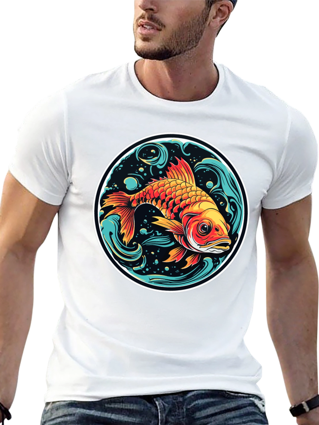 Black Koi Fish Graphic Tee - Black Cotton Blend view 13