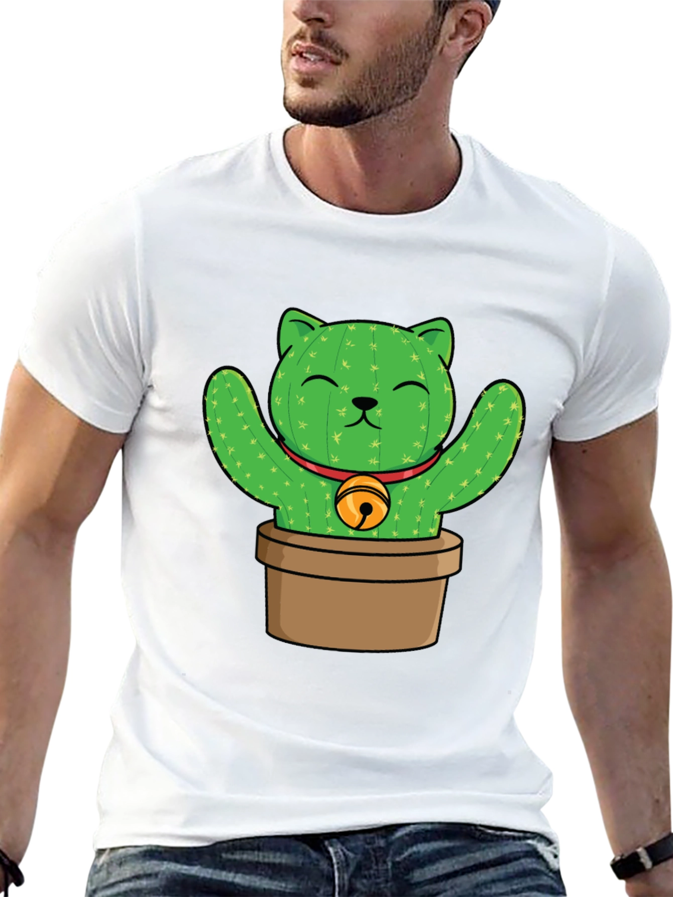 Black Cactus Cat T-Shirt - Funny Plant Lover Tee view 13