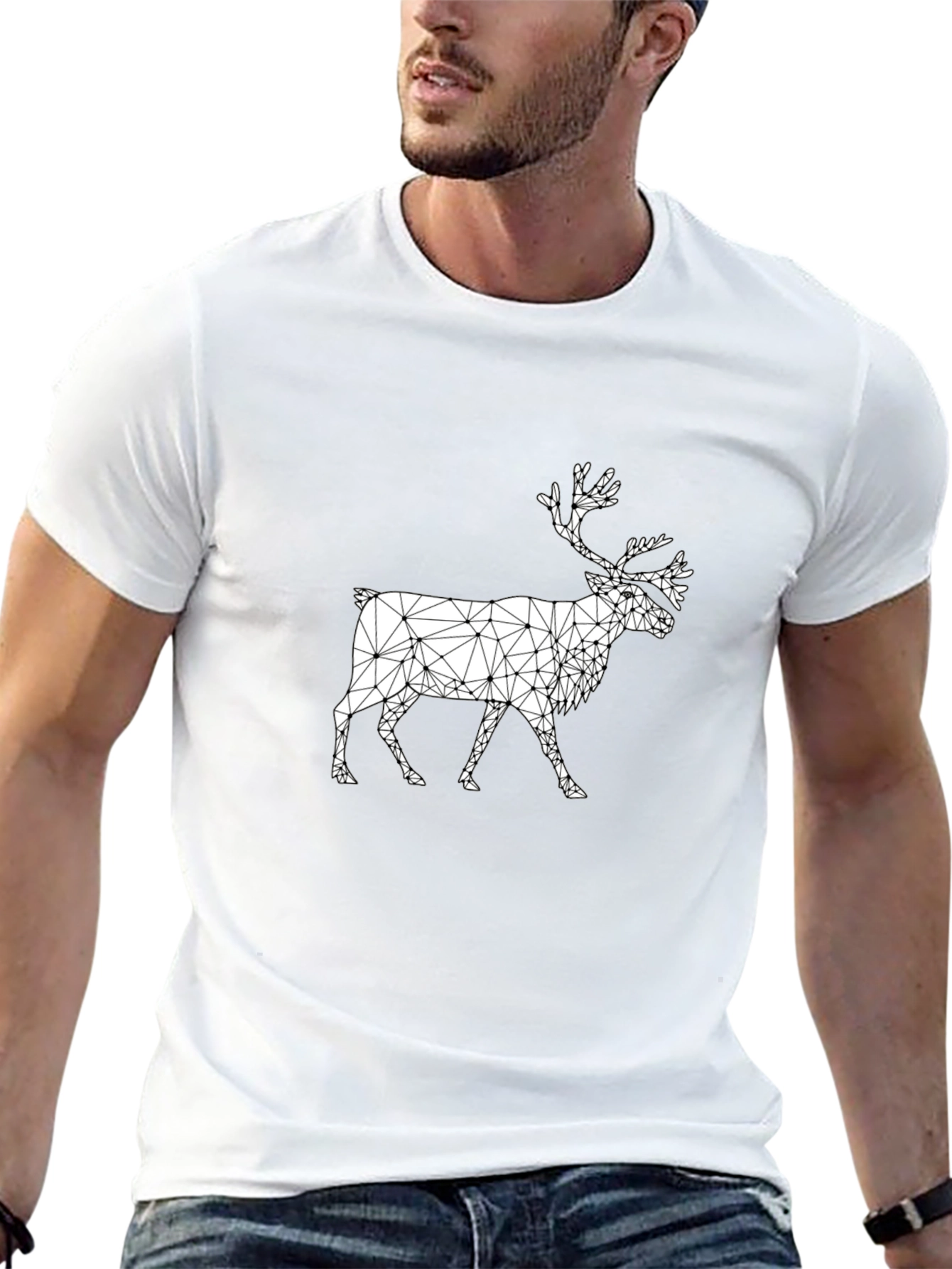 Black Geometric Reindeer Graphic Black T-Shirt view 13