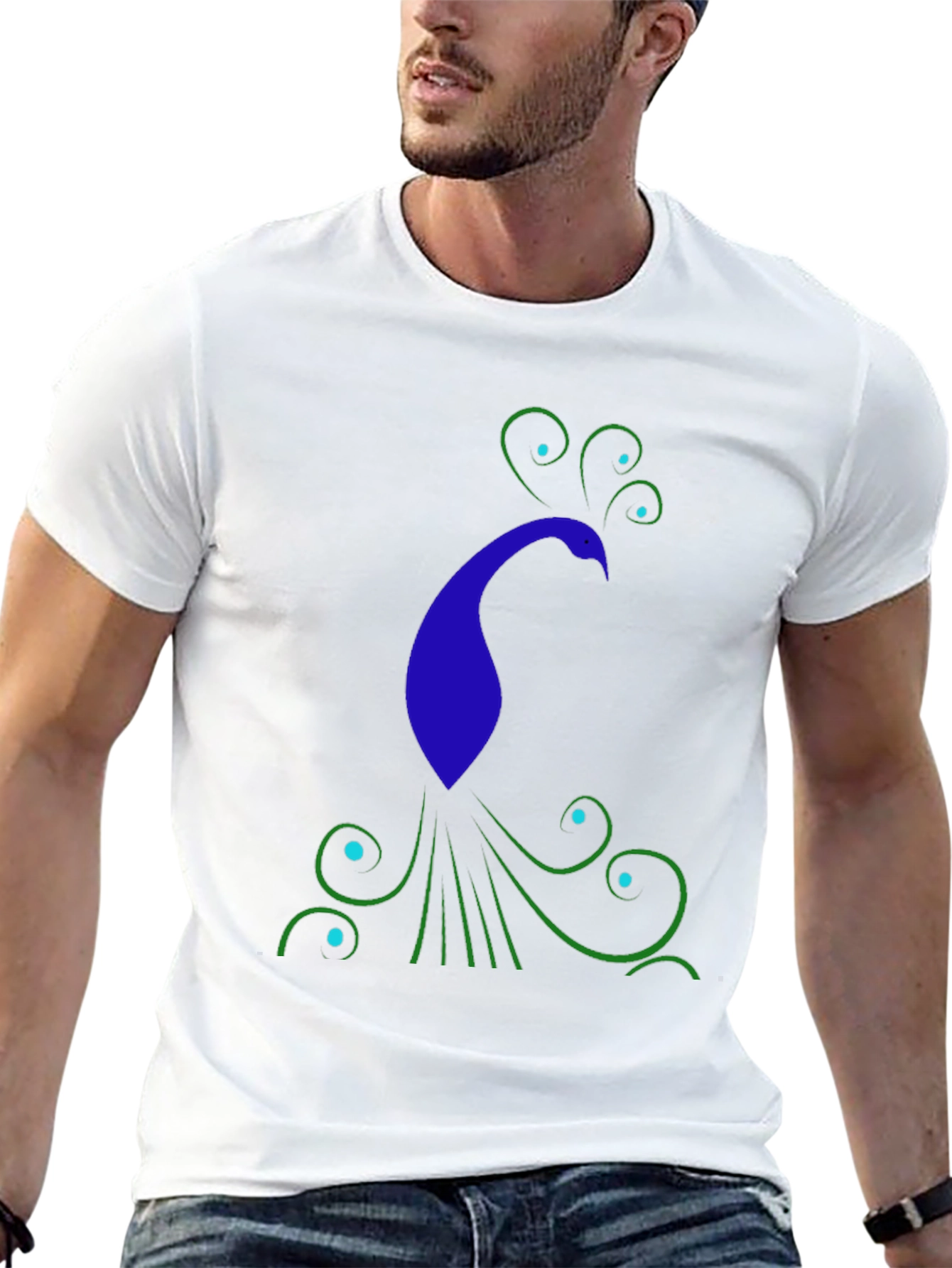 Black Stylish Peacock Graphic Print Black T-Shirt view 13